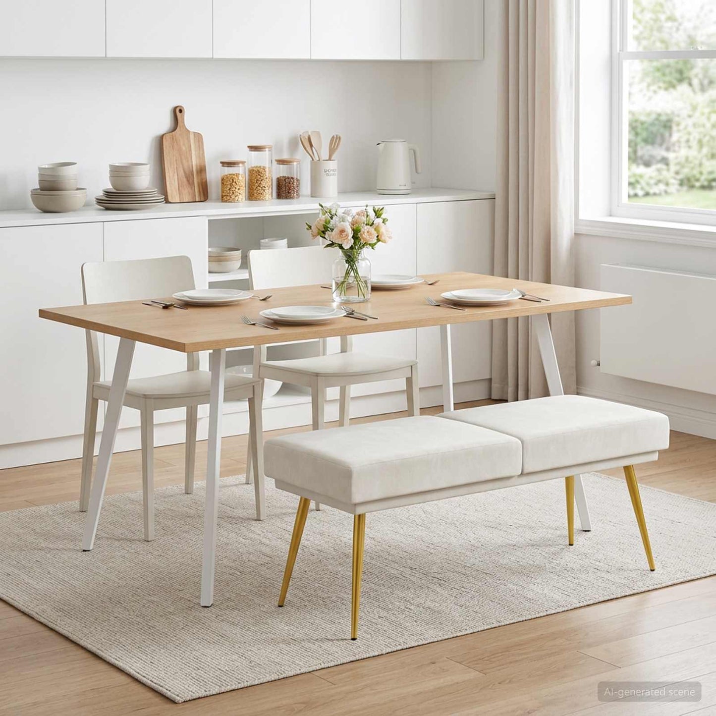 Dobbeltlagret bænk Cremefarvet 120 x 45 x 46 cm Fløjl