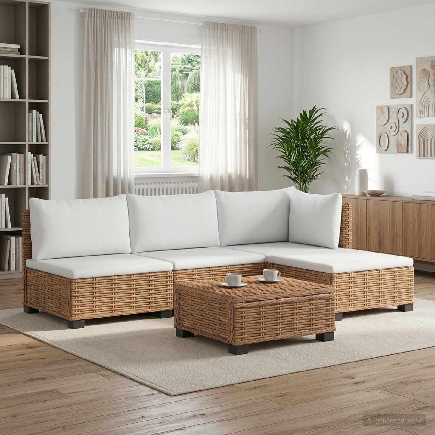 5 stk. Rattan Loungesæt med Puder GENDT Naturlig rattan