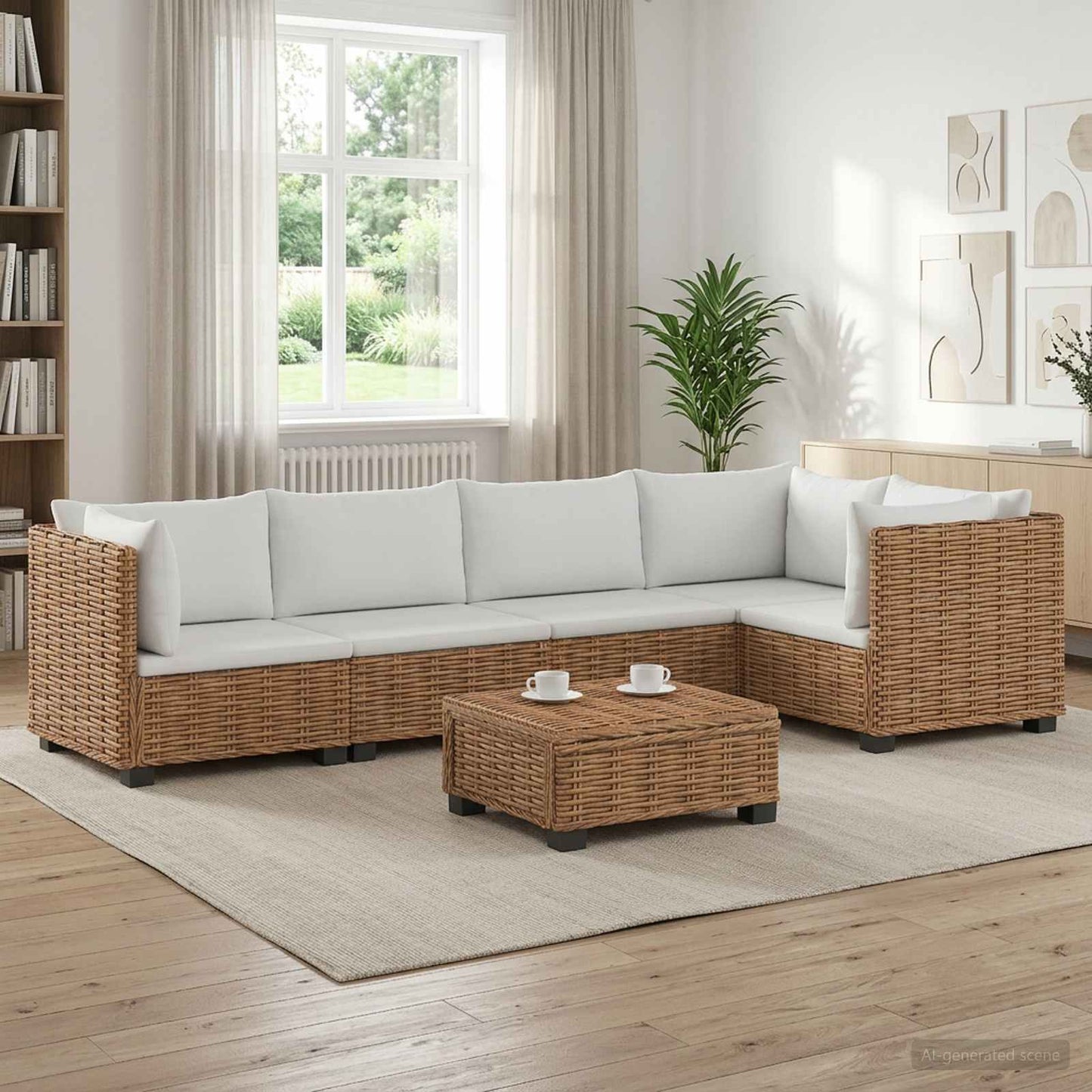 6 stk. Rattan Loungesæt med Puder GENDT Naturlig rattan