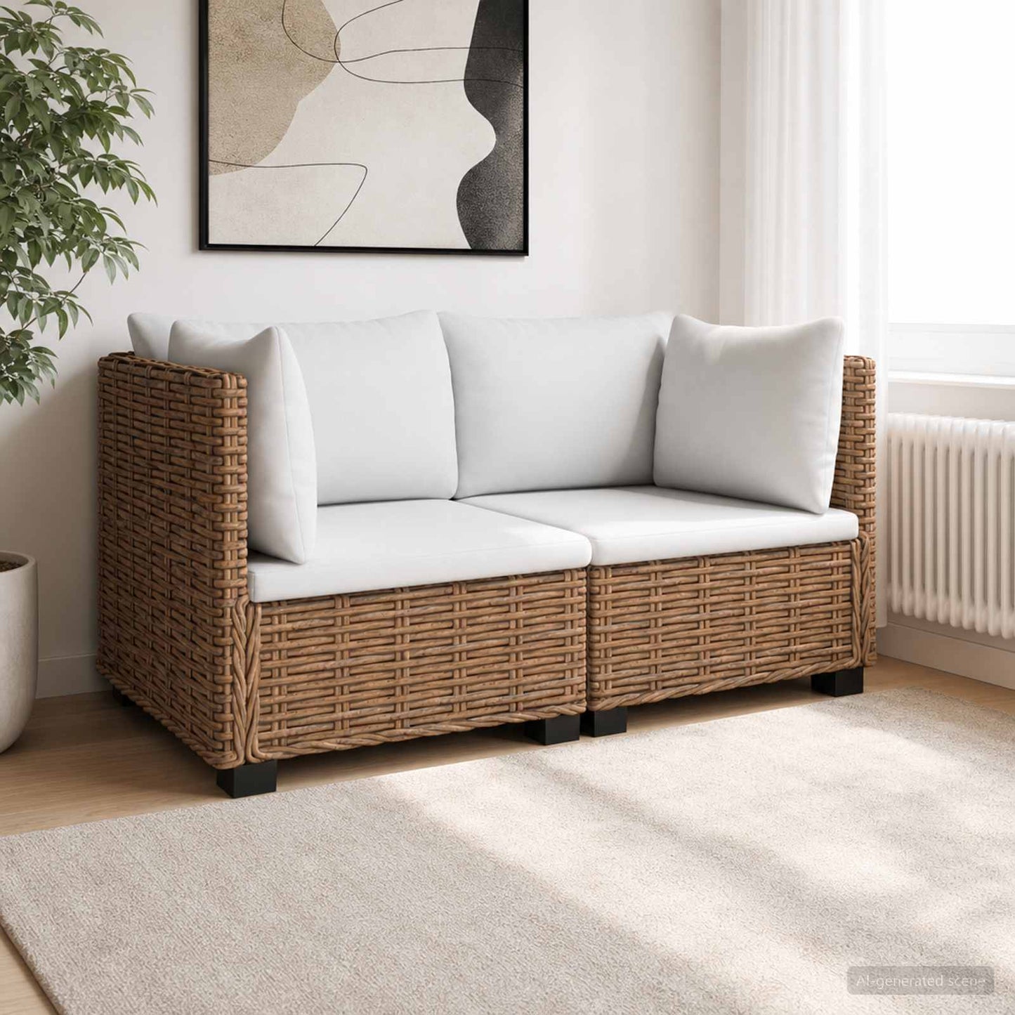 2 stk. Rattan Loungesæt med Puder GENDT Naturlig rattan
