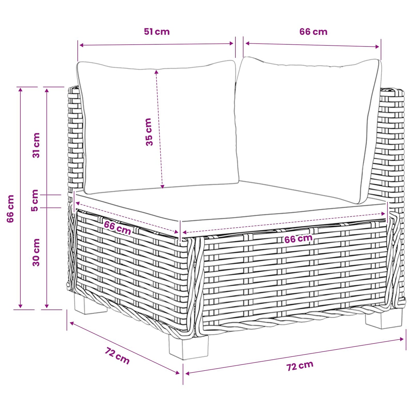 2 stk. Rattan Loungesæt med Puder GENDT Naturlig rattan