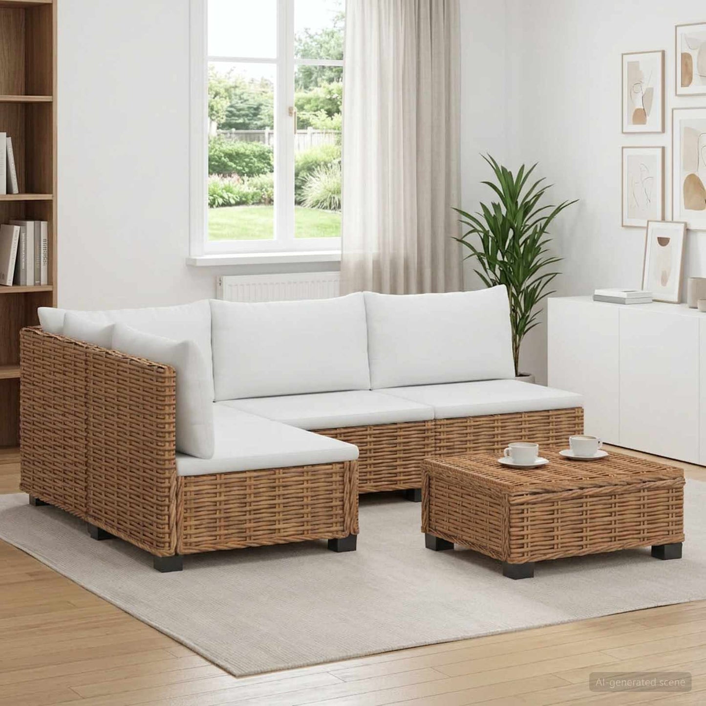 5 stk. Rattan Loungesæt med Puder GENDT Naturlig rattan