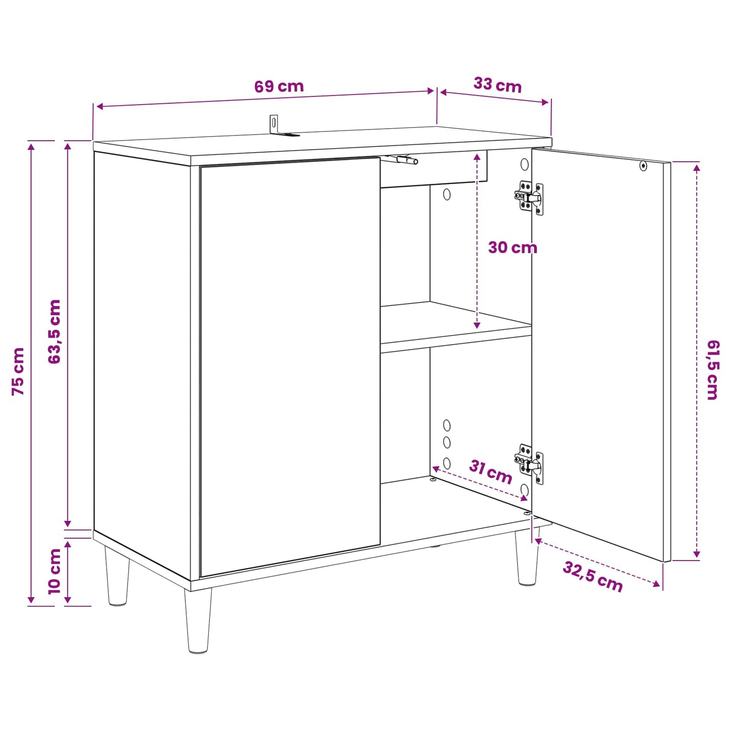 Sideboard RHENEN Sonoma-eg 69 x 33 x 75 cm Konstrueret træ
