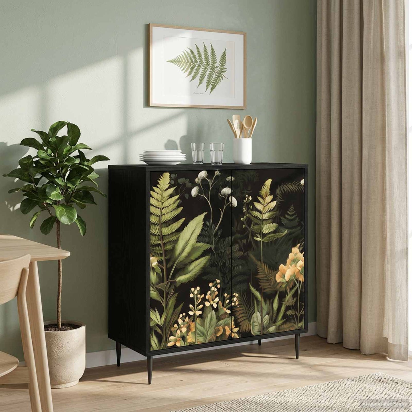 Sideboard RHENEN Sort eg 69 x 33 x 76 cm Konstrueret træ