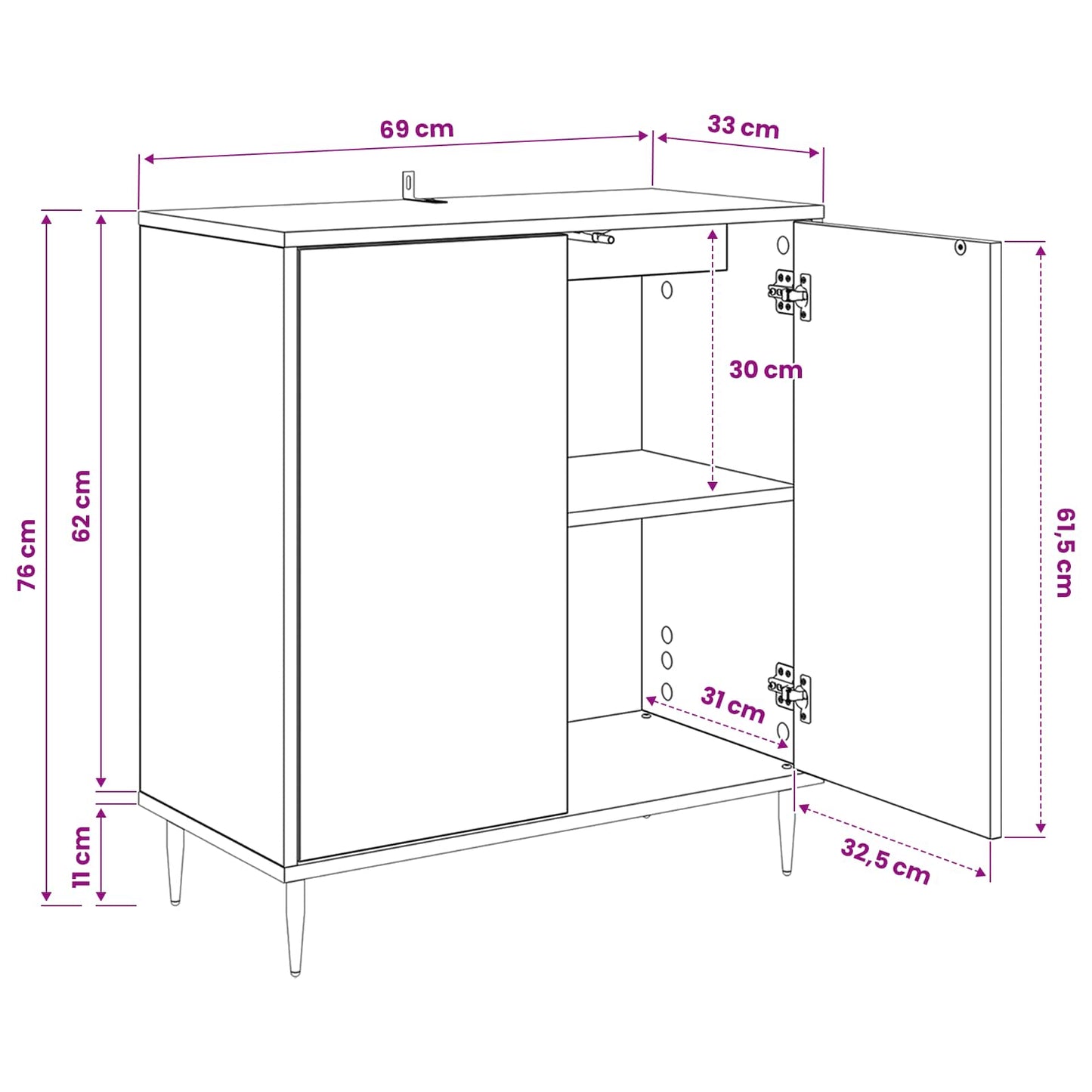 Sideboard GELEEN Sort eg 69 x 33 x 76 cm Konstrueret træ