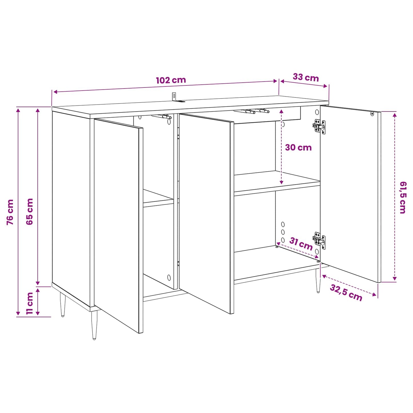 Sideboard LOCHEM Sort eg 102 x 33 x 76 cm Konstrueret træ