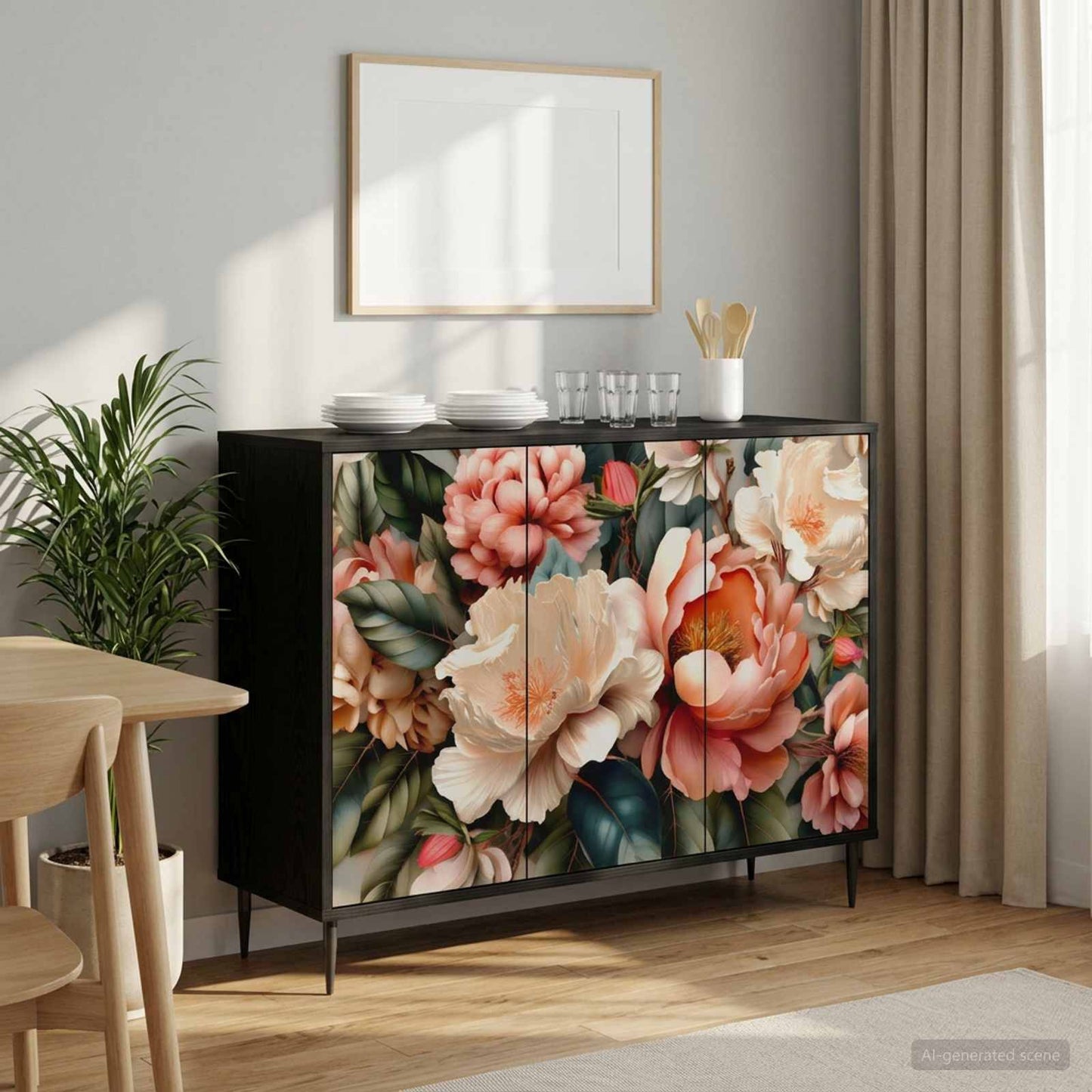 Sideboard BORNE Sort eg 102 x 33 x 76 cm Konstrueret træ