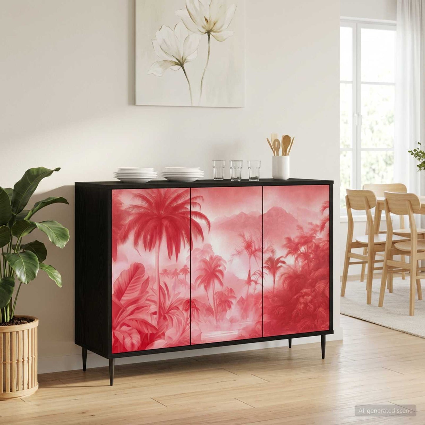 Sideboard AACHEN Sort eg 102 x 33 x 76 cm Konstrueret træ