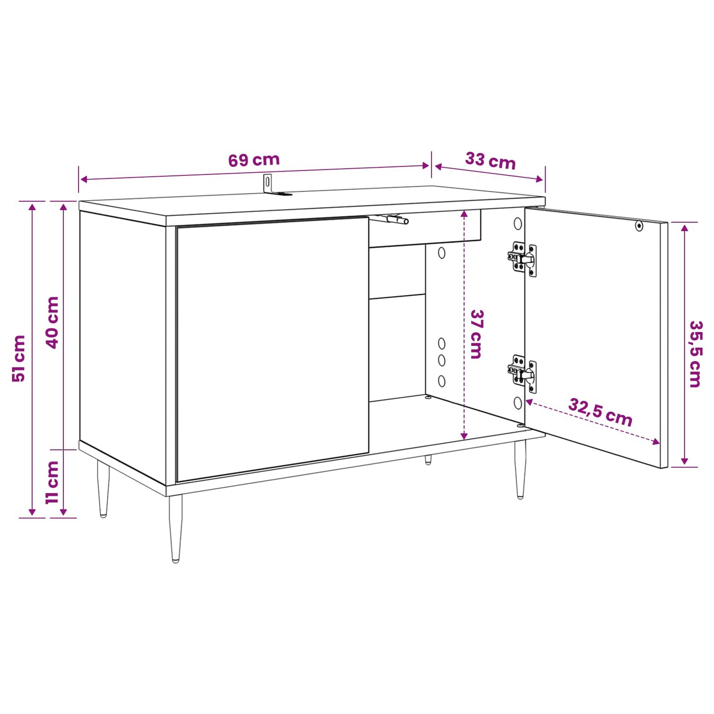 TV-skab LOCHEM 69 x 33 x 50,5 cm Sort eg Konstrueret træ