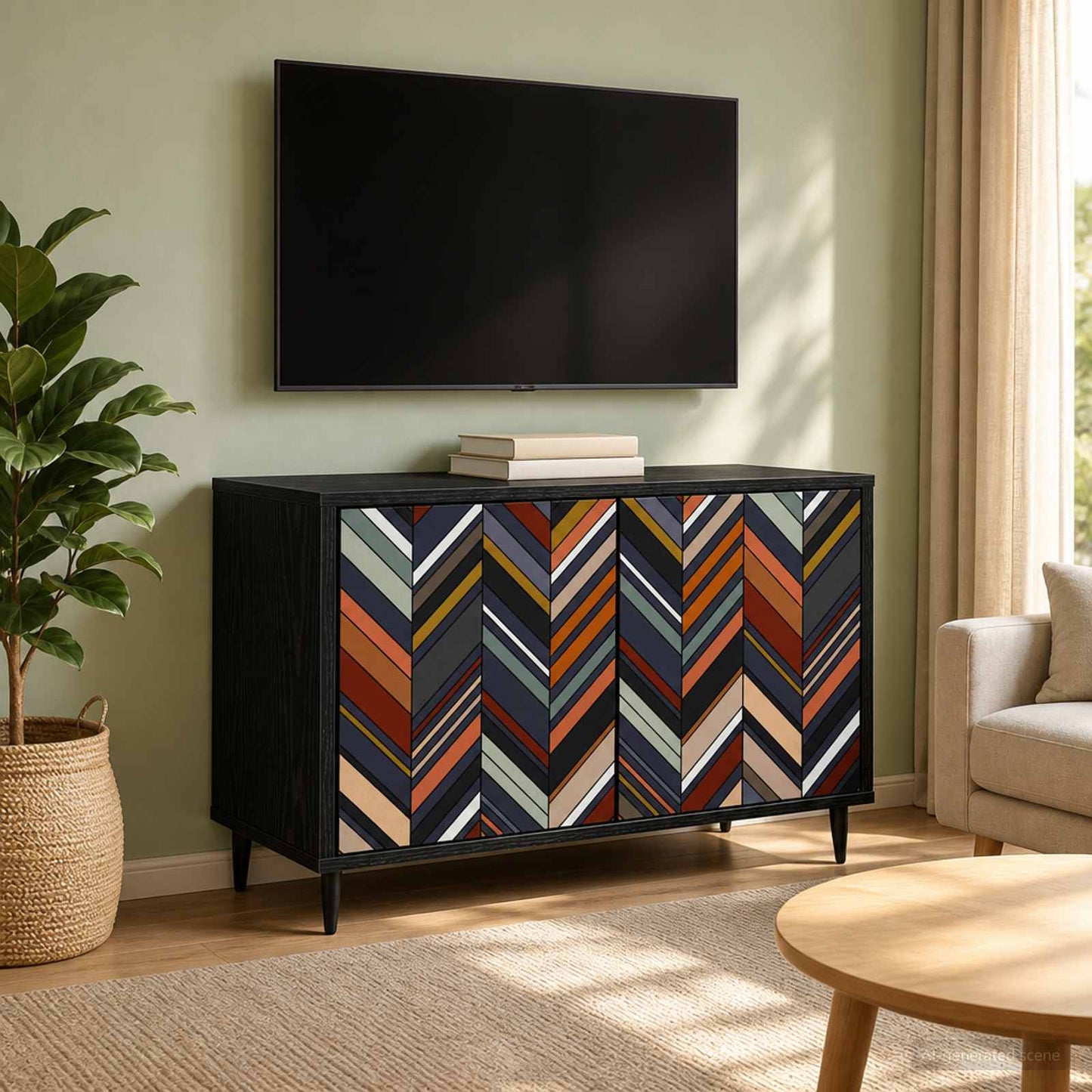 TV-skab OMMEN 69 x 33 x 50,5 cm Sort eg Konstrueret træ