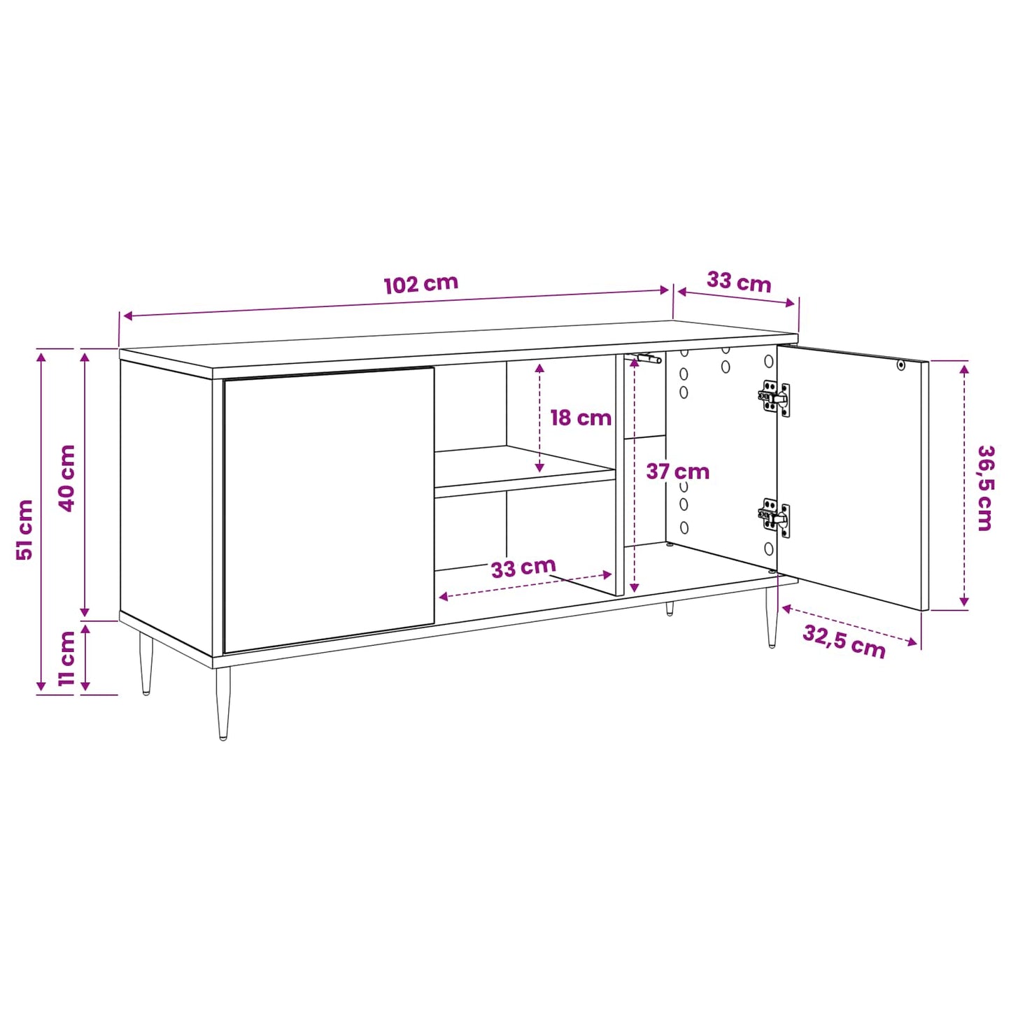 TV-skab RAALTE 102 x 33 x 51 cm Sort eg Konstrueret træ