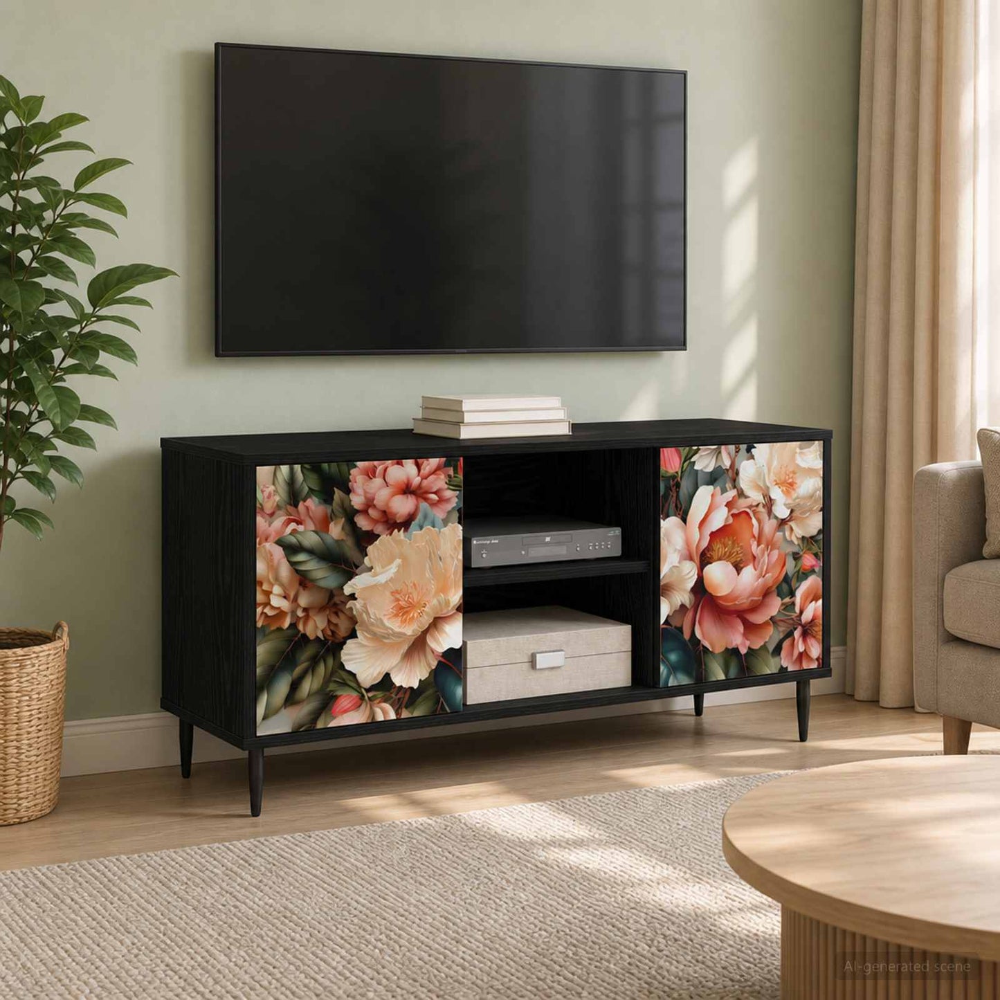 TV-skab BORNE 102 x 33 x 51 cm Sort eg Konstrueret træ