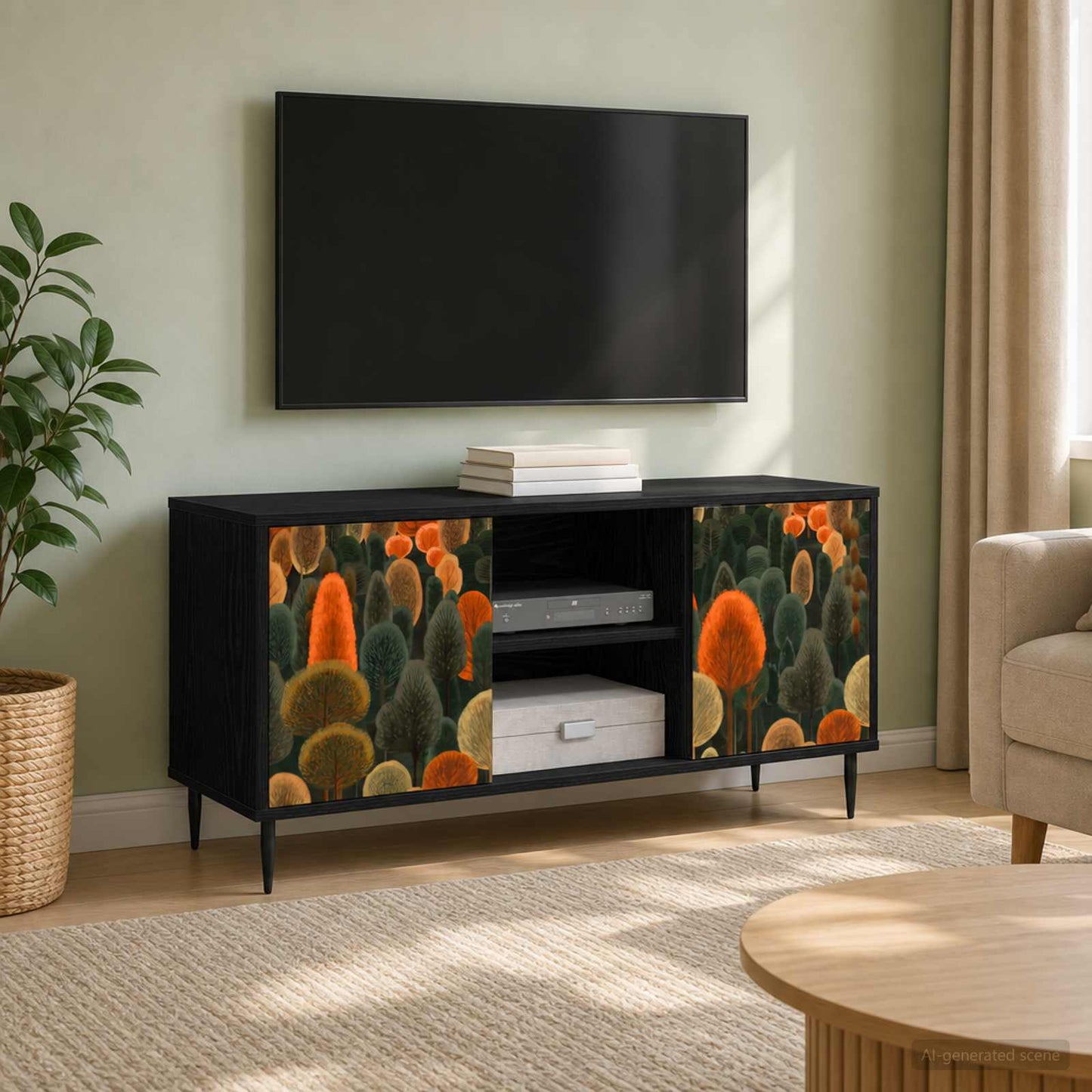 TV-skab ZAANDAM 102 x 33 x 51 cm Sort eg Konstrueret træ