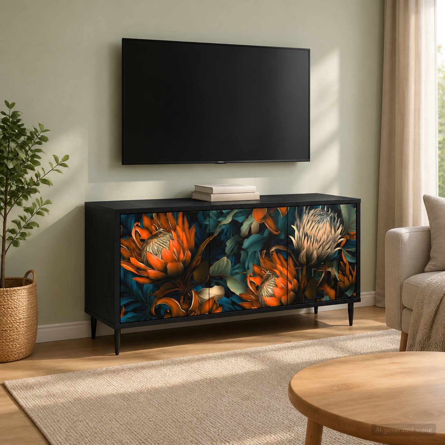 TV-skab LOCHEM 102 x 33 x 51 cm Sort eg Konstrueret træ