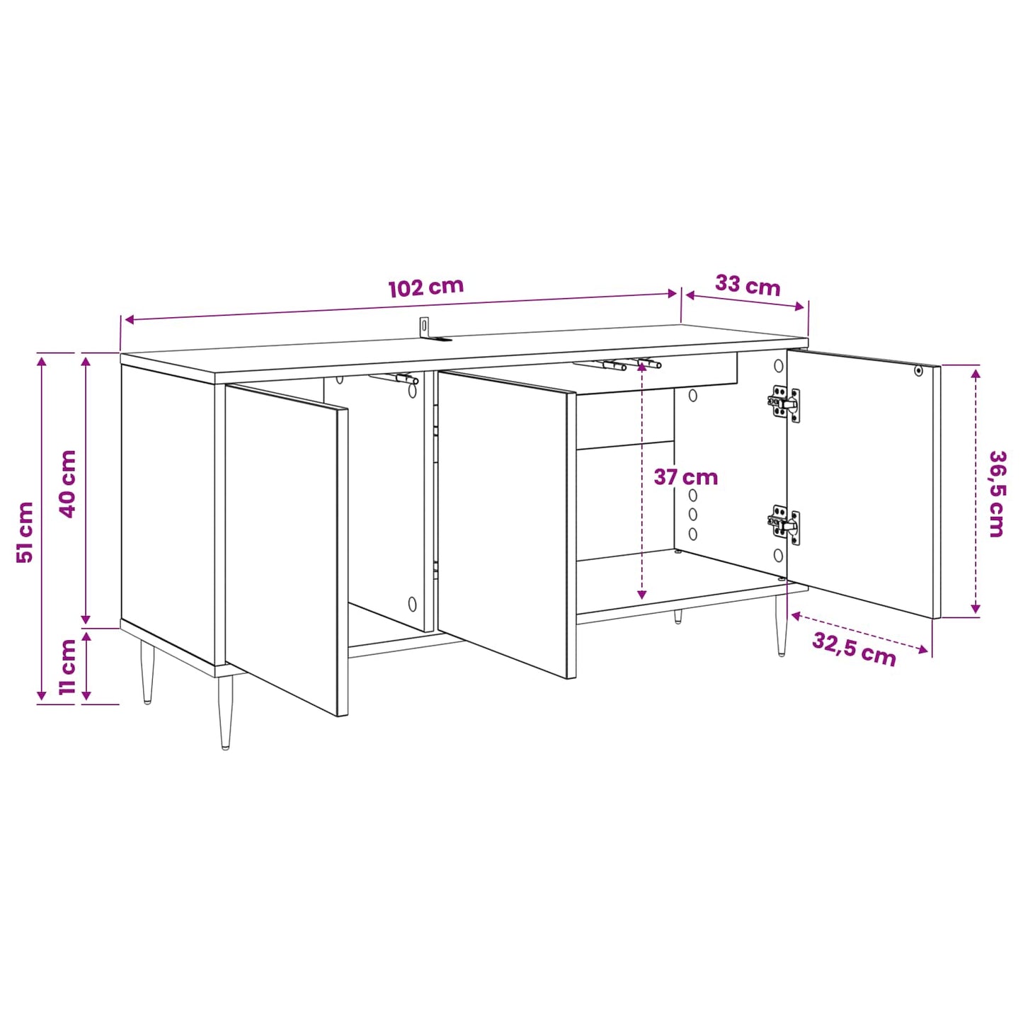 TV-skab BONN 102 x 33 x 51 cm Sort eg Konstrueret træ