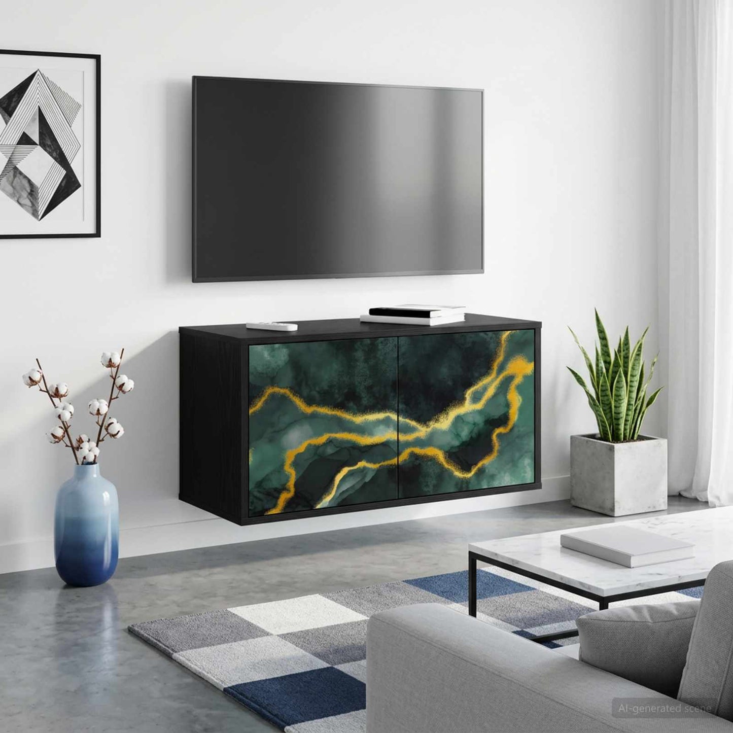 Væghængt TV Skab WIJHE 69 x 33 x 40 cm Sort eg Konstrueret træ