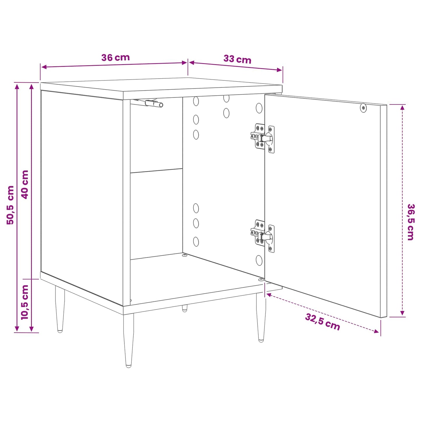 Natskab AACHEN 2 stk. Sort eg 36 x 33 x 51 cm Konstrueret træ