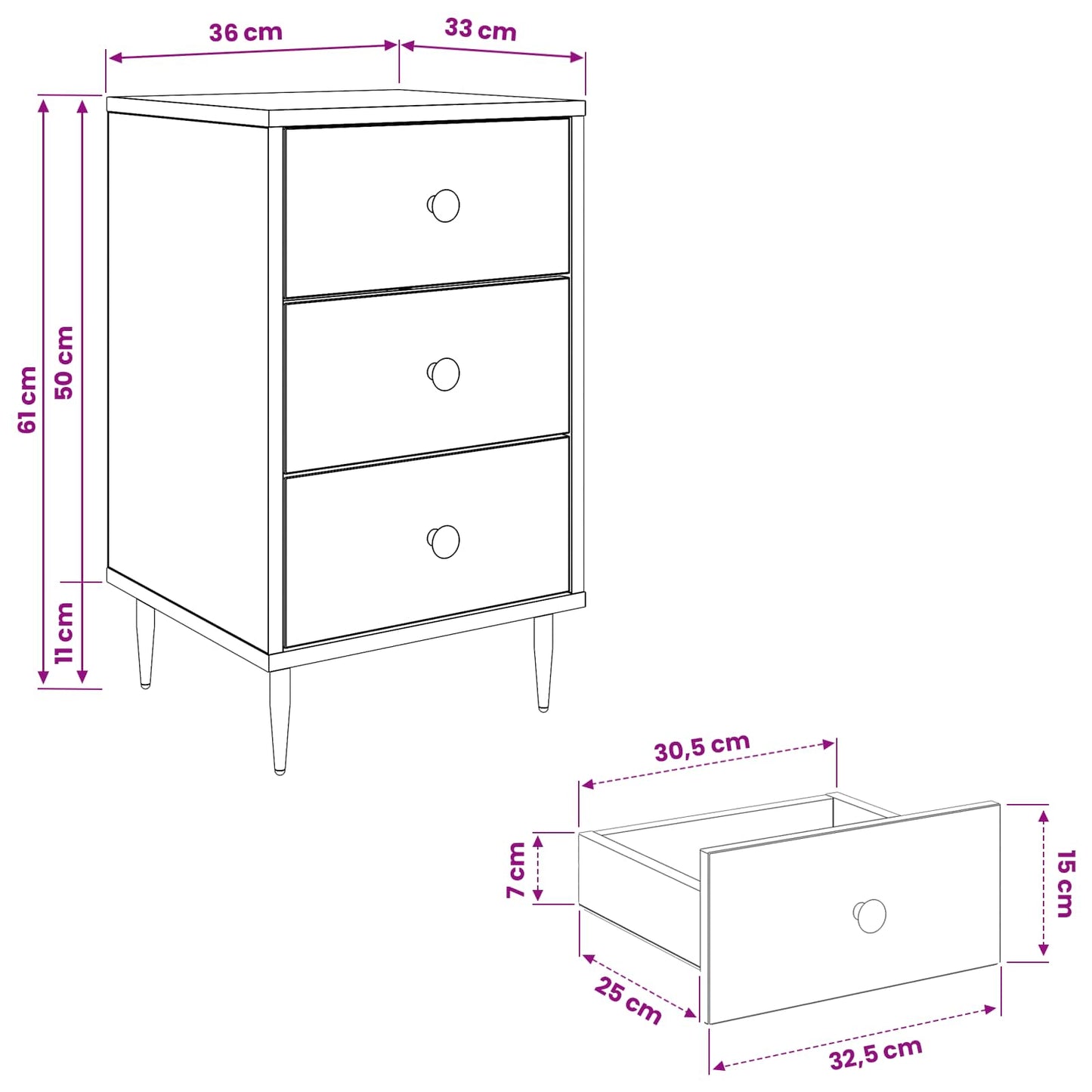Natskab BONN Sort eg 36 x 33 x 61 cm Konstrueret træ