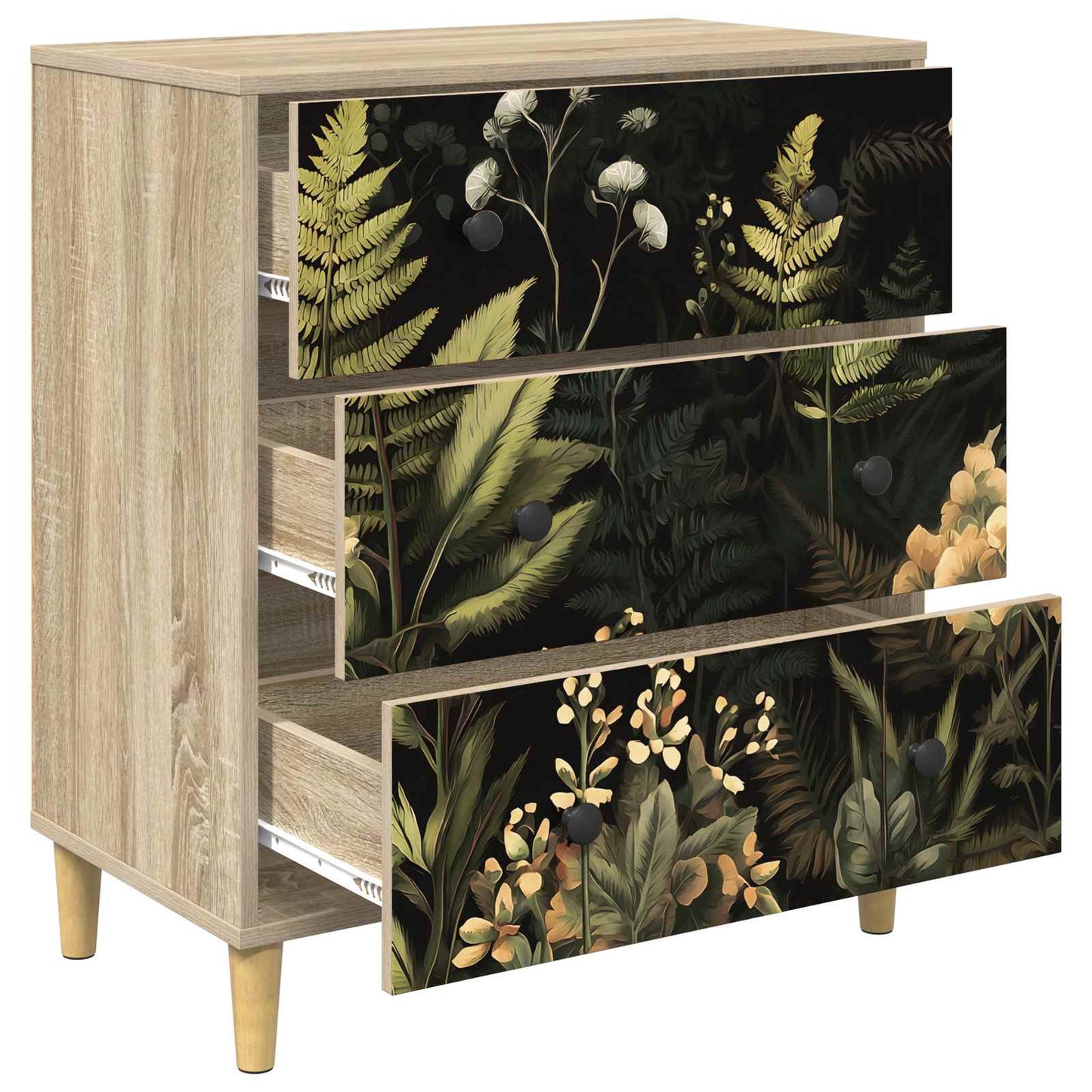 Skuffeskab RHENEN Tropisk jungleprint 66 x 36,5 x 75 cm