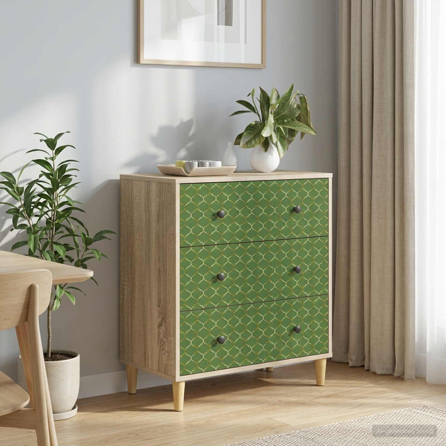 Skuffeskab GELEEN Smaragd geometrisk mønster 66 x 36,5 x 75 cm