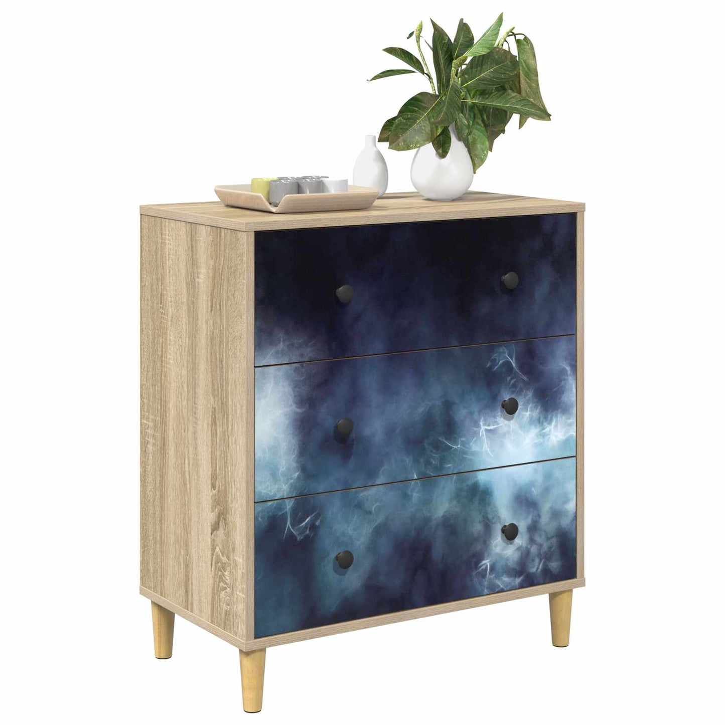 Skuffeskab RAALTE Blå marmorprint 66 x 36,5 x 75 cm Sonoma-eg