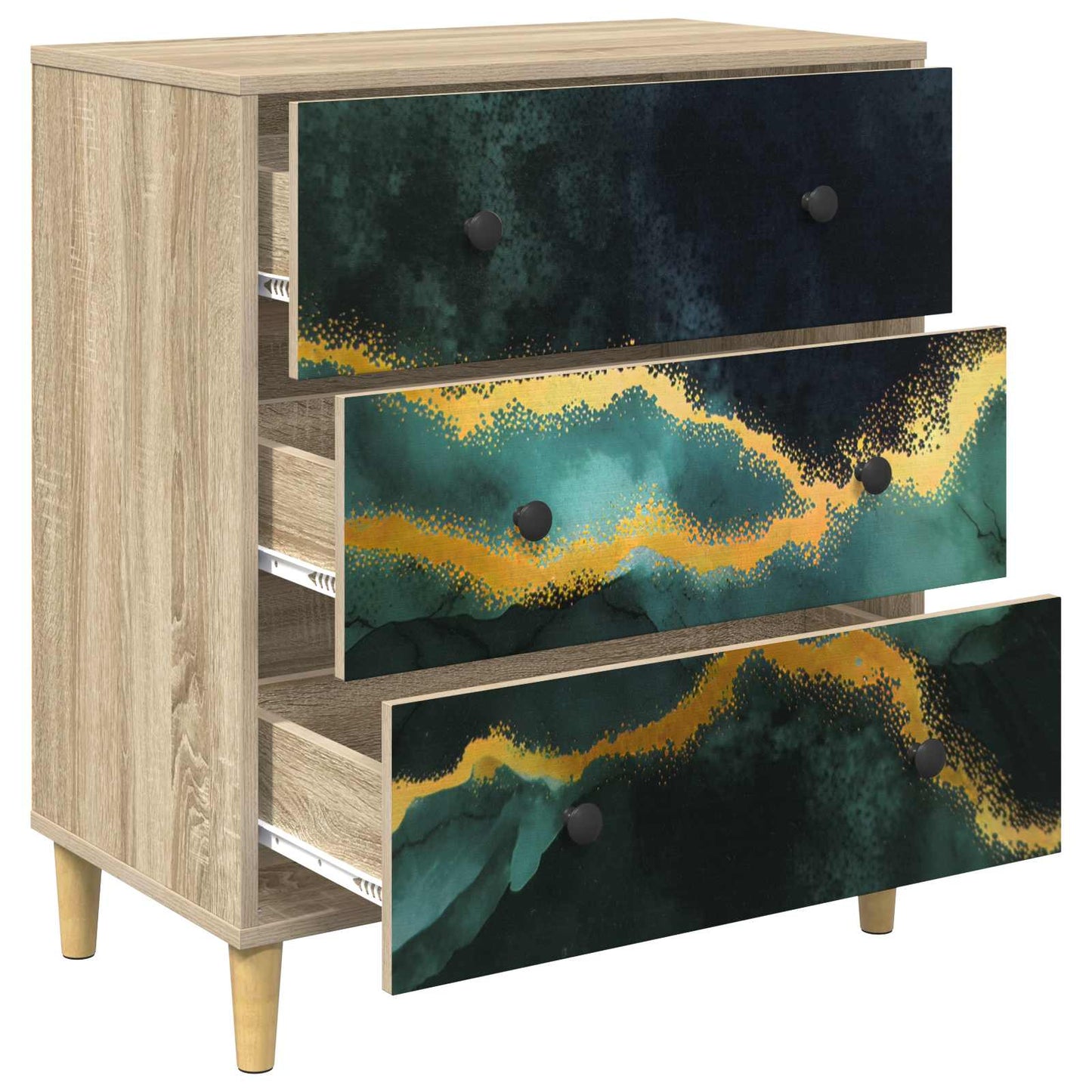 Skuffeskab WIJHE Teal marmorprint 66 x 36,5 x 75 cm Sonoma-eg