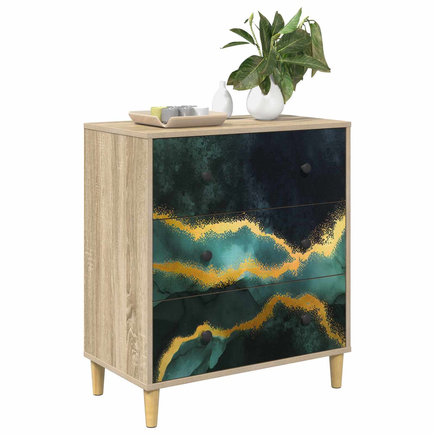 Skuffeskab WIJHE Teal marmorprint 66 x 36,5 x 75 cm Sonoma-eg