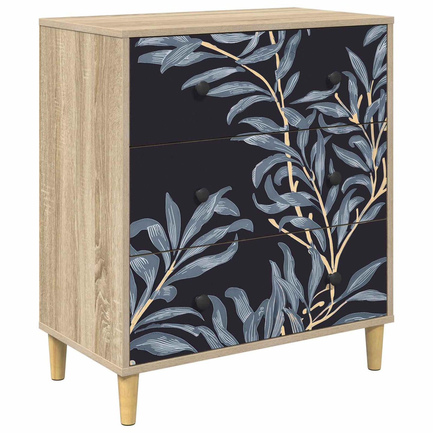 Skuffeskab DOKKUM Blå bregneprint 66 x 36,5 x 75 cm Sonoma-eg