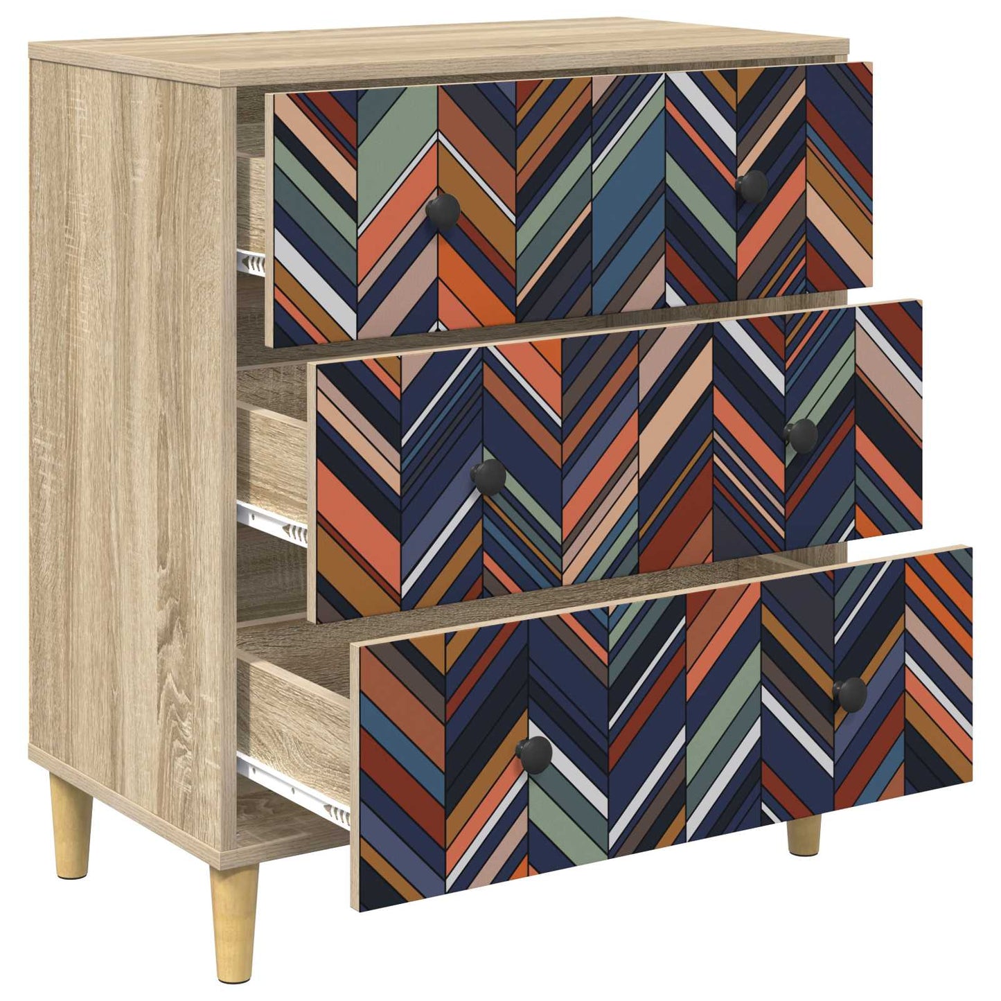 Skuffeskab OMMEN Geometrisk print 66 x 36,5 x 75 cm Sonoma-eg