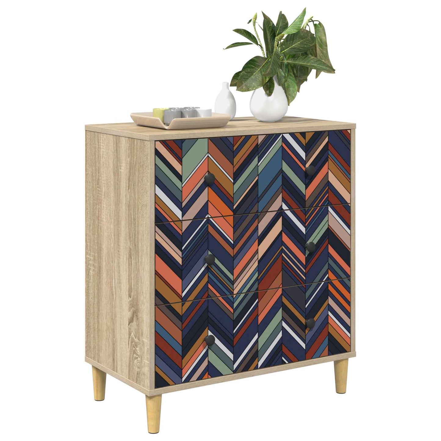 Skuffeskab OMMEN Geometrisk print 66 x 36,5 x 75 cm Sonoma-eg