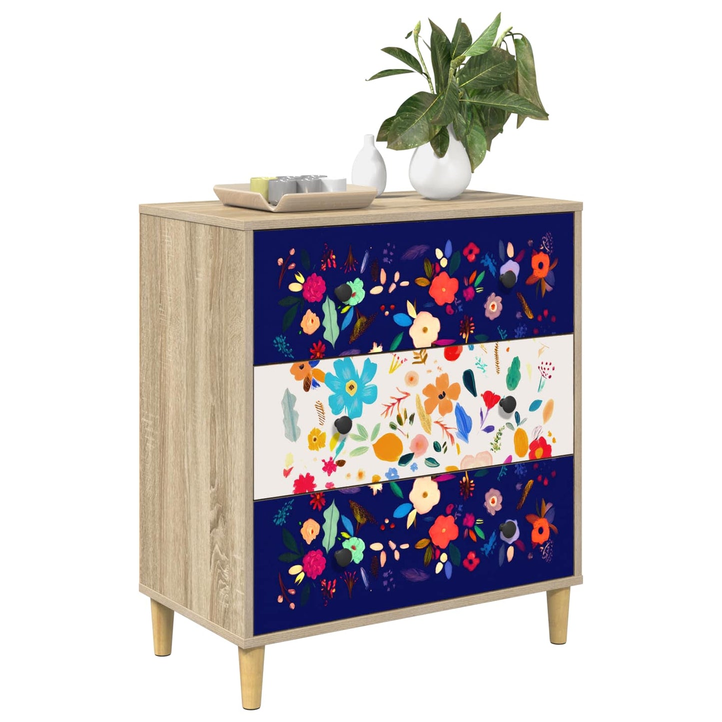 Skuffeskab MAINZ Blomsterprint 66 x 36,5 x 75 cm Sonoma-eg
