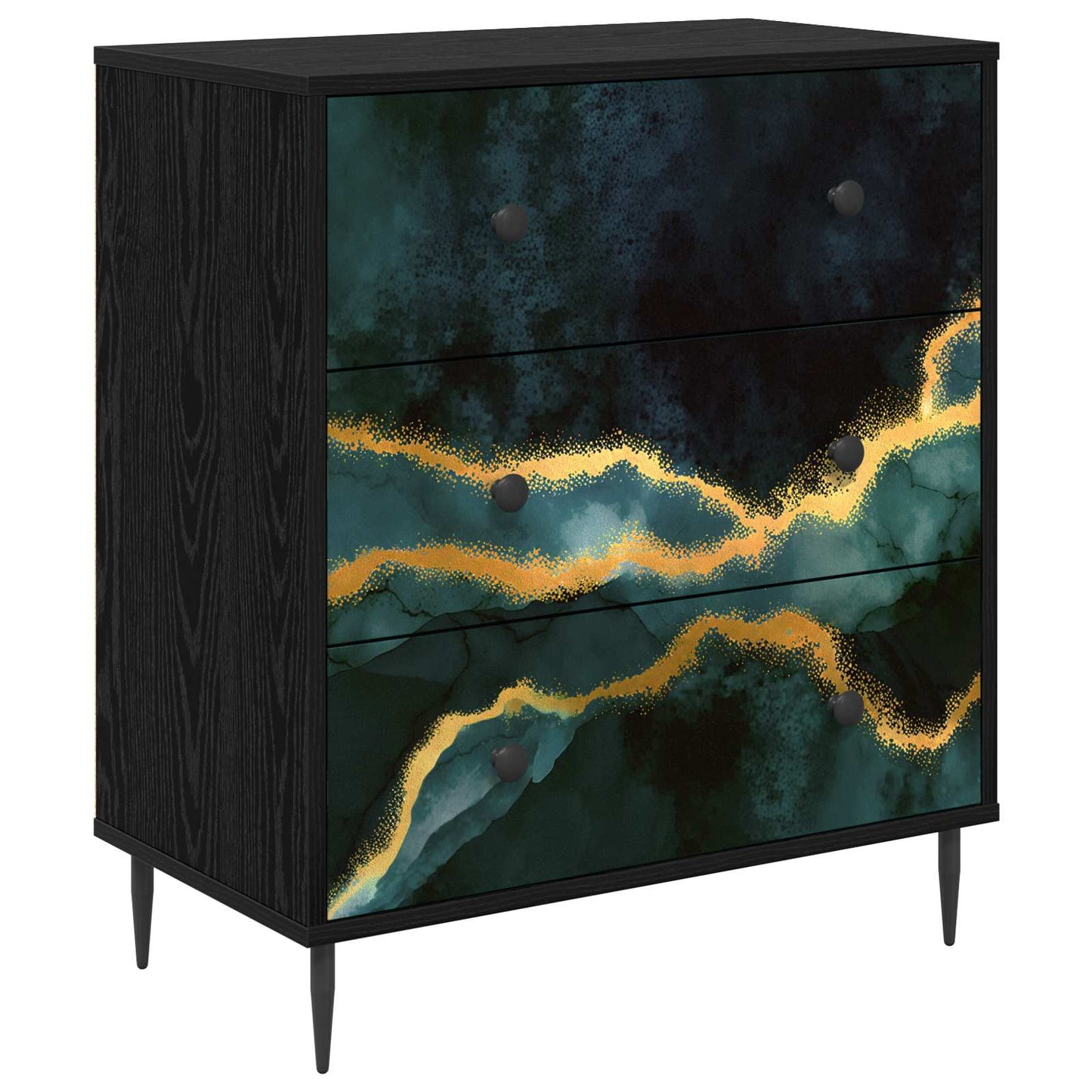 Skuffeskab WIJHE Teal marmorprint 66 x 36,5 x 76 cm Sort eg