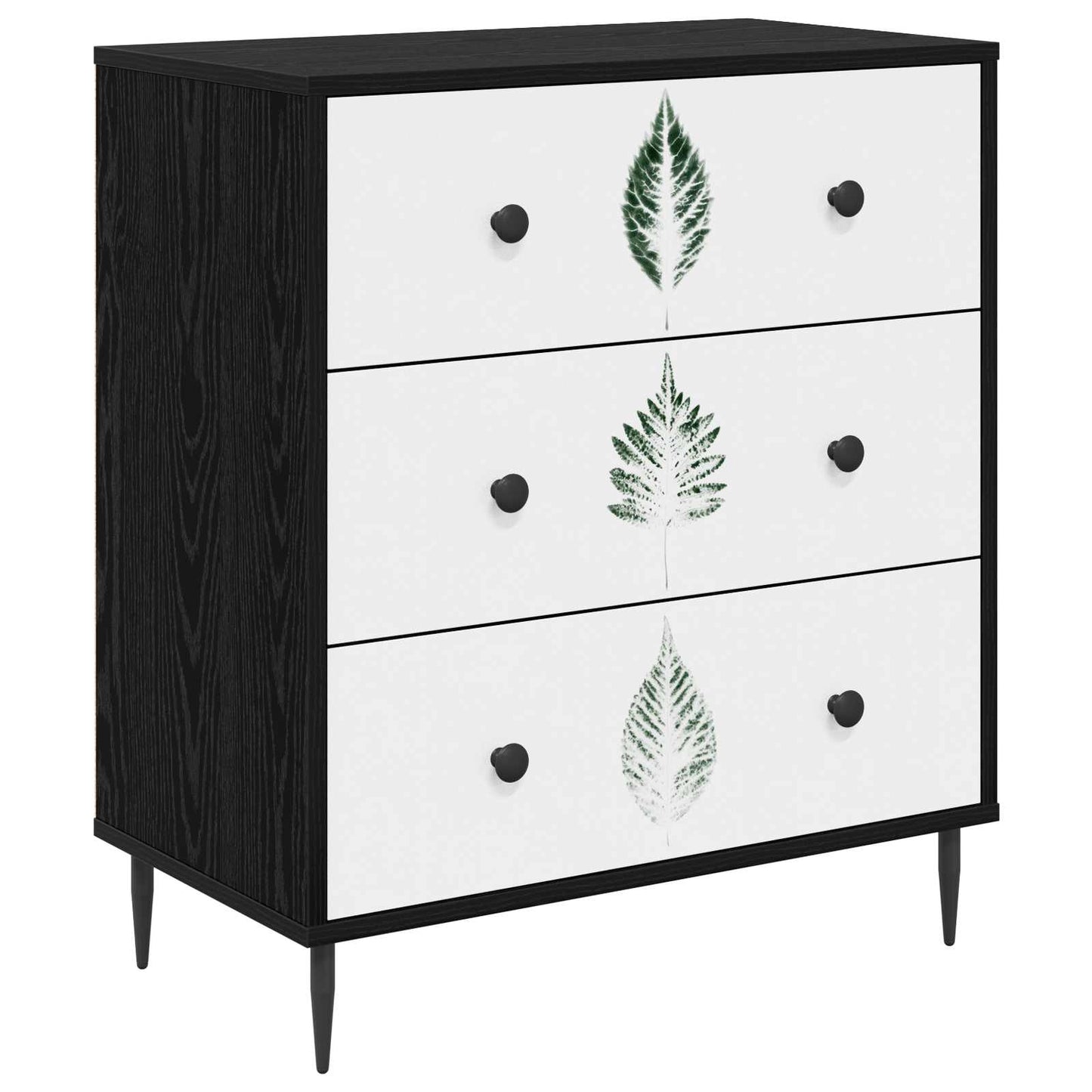 Skuffeskab HANAU Grøn bladmønster 66 x 36,5 x 76 cm Sort eg