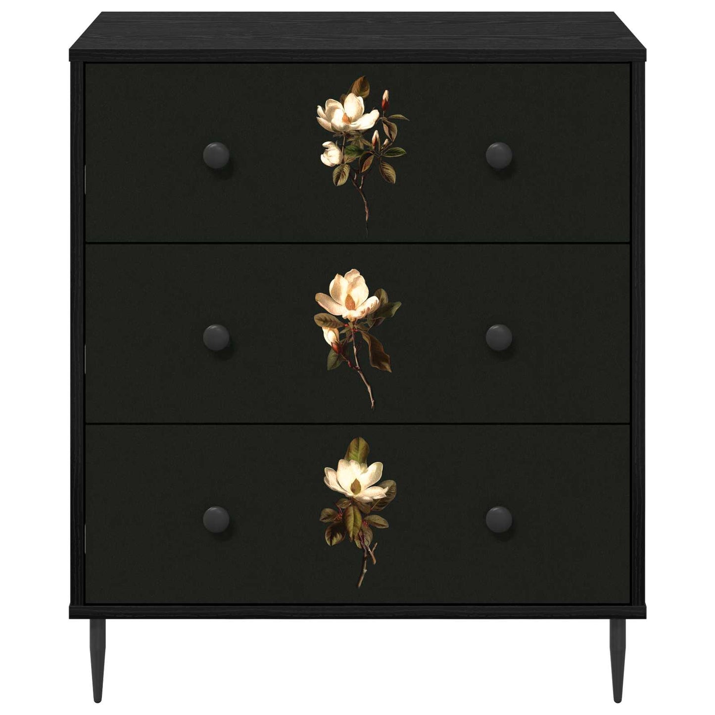 Skuffeskab BREMEN Magnolia print 66 x 36,5 x 76 cm Sort eg