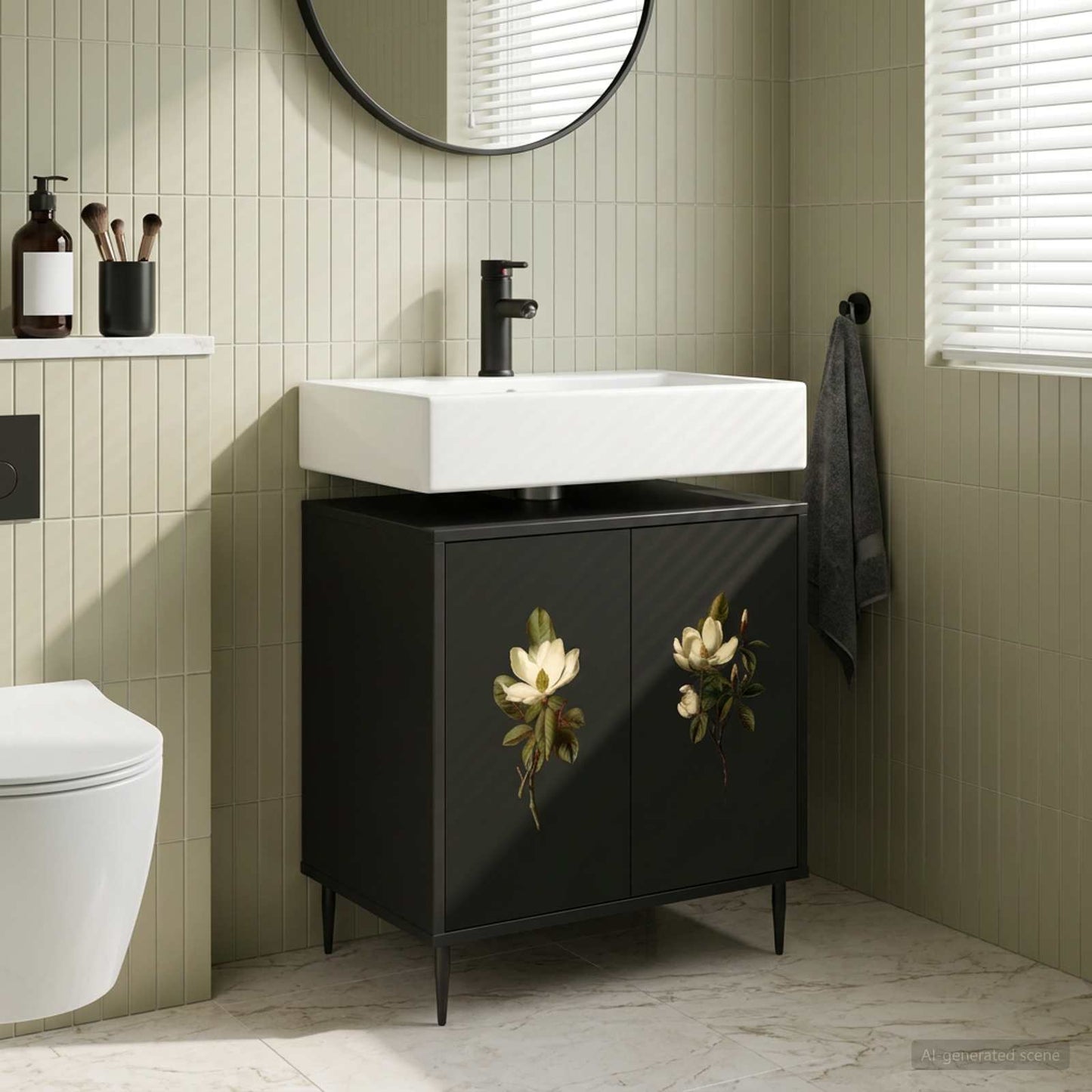 Badeværelsesskab BREMEN Sort eg 60 x 40 x 61 cm Konstrueret træ