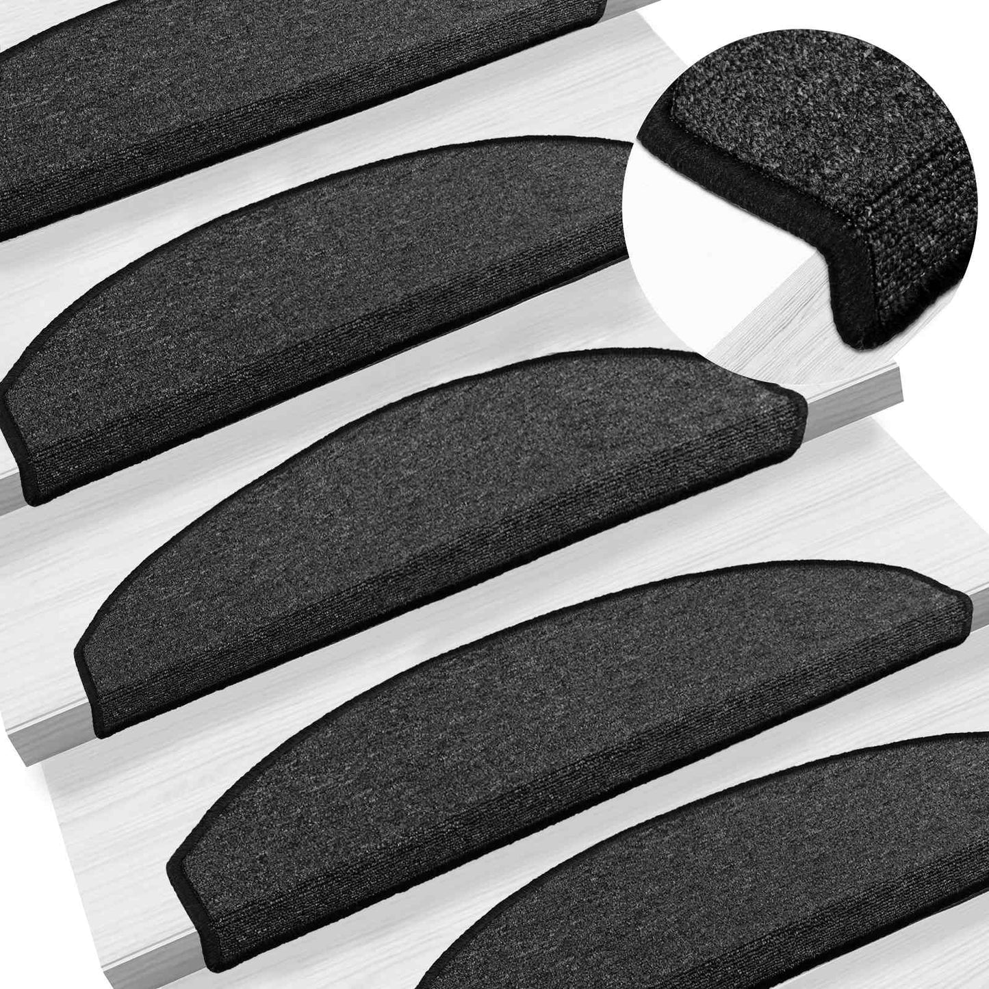 Selvklæbende Trappemåtter 15 pcs Antracit 80 x 24,5 x 3,5 cm