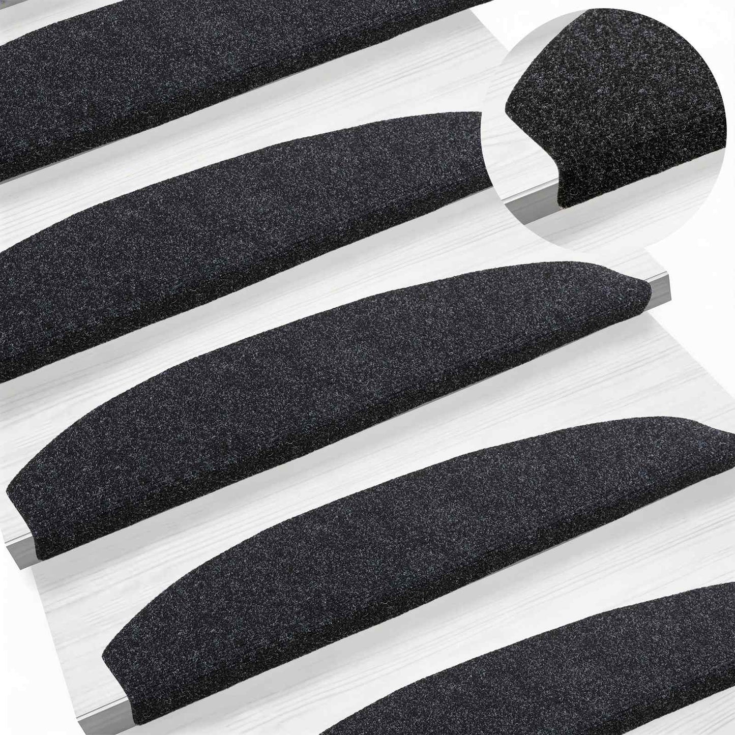 Selvklæbende Trappemåtter 15 pcs Sort 80 x 24,5 x 3,5 cm