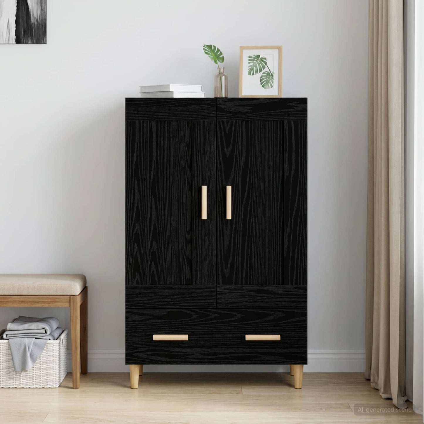 Highboard Sort eg 70 x 31 x 115 cm Konstrueret træ
