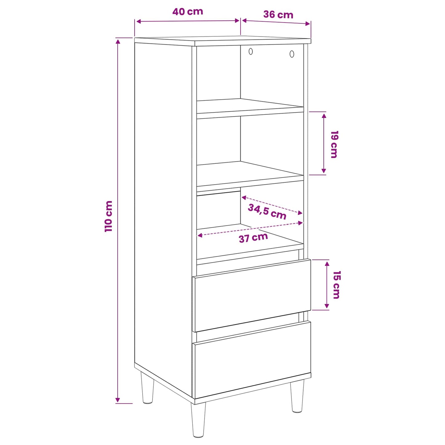 Highboard Gammelt træ 40 x 36 x 110 cm Konstrueret træ