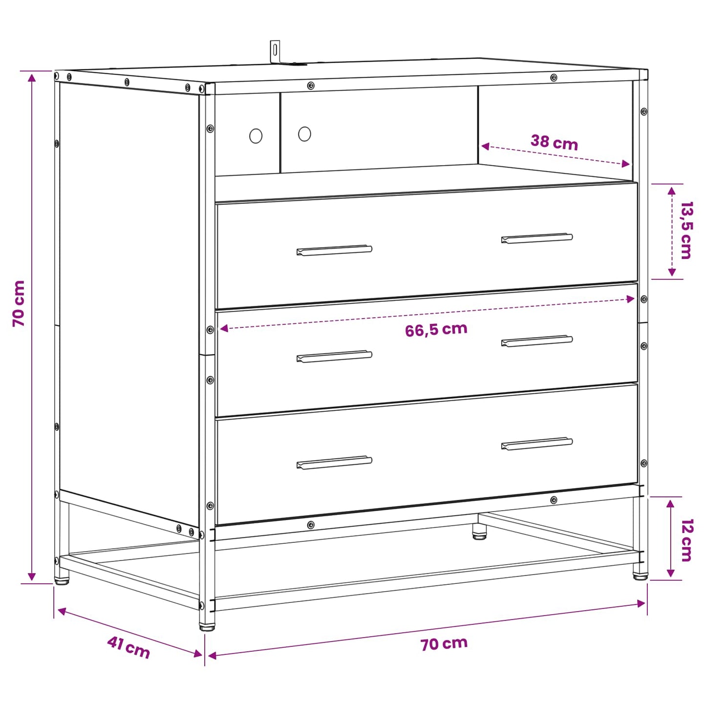 Skuffeskab 3-Skuffe Gammelt træ 70 x 41 x 70 cm Konstrueret træ
