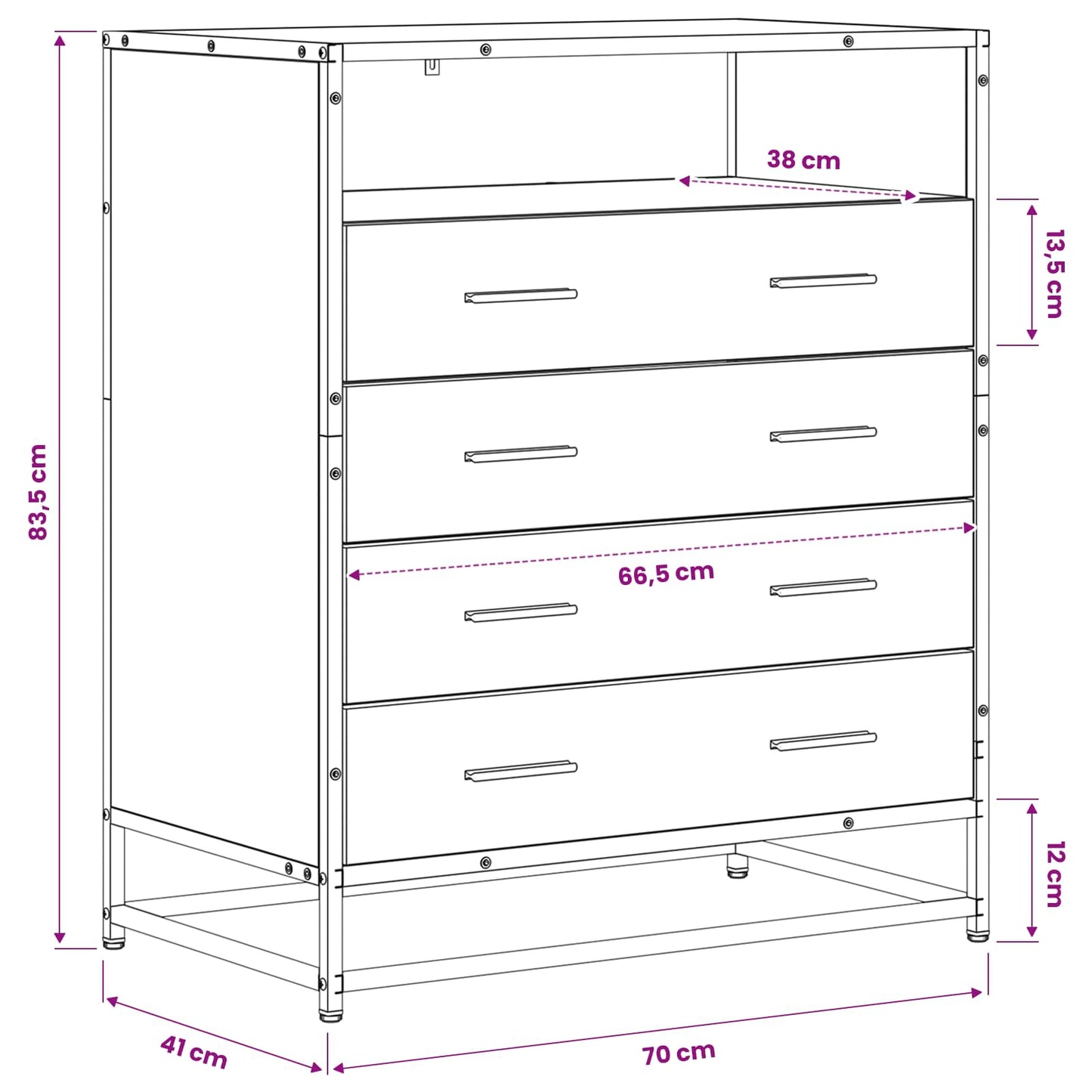 Skuffeskab 4-Skuffe Artisan-eg 70 x 41 x 83,5 cm