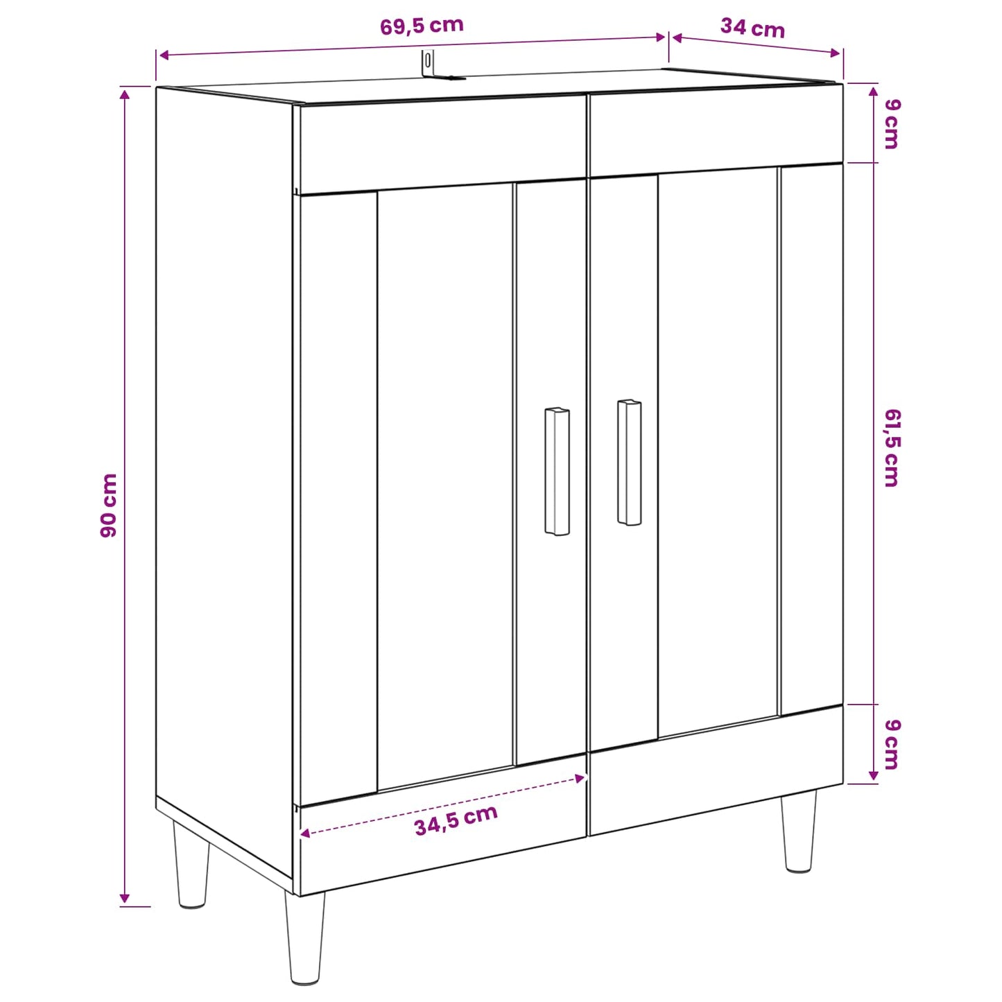 Sideboard Sort eg 69,5 x 34 x 90 cm Konstrueret træ
