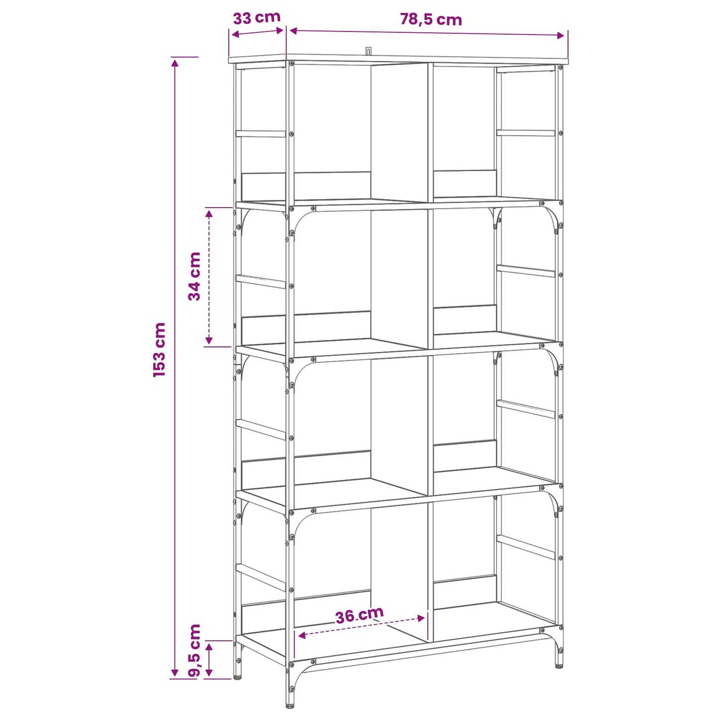 Bogreol Sort eg 78,5 x 33 x 153 cm metal PB