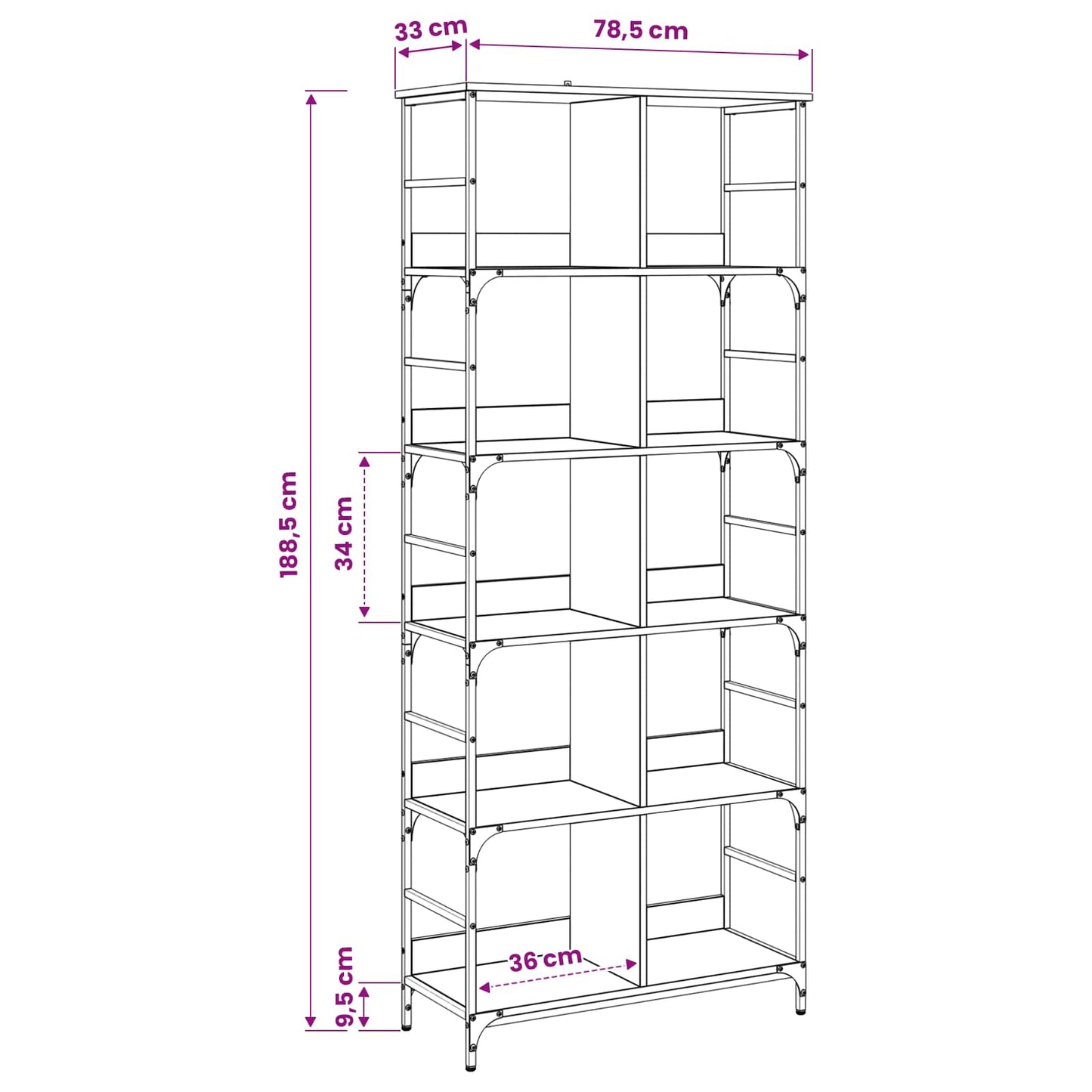 Bogreol Gammelt træ 78,5 x 33 x 188,5 cm metal PB