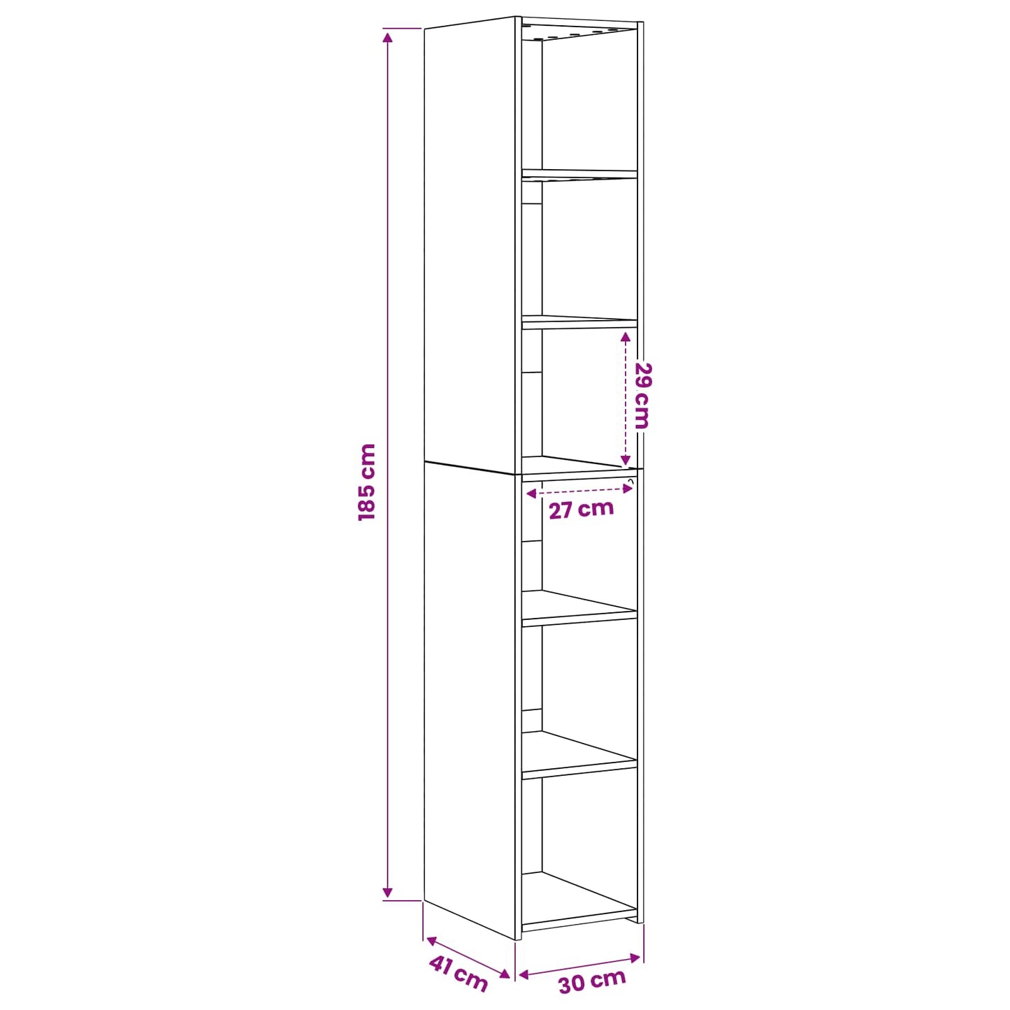 Highboard Sort eg 30 x 41 x 185 cm Konstrueret træ