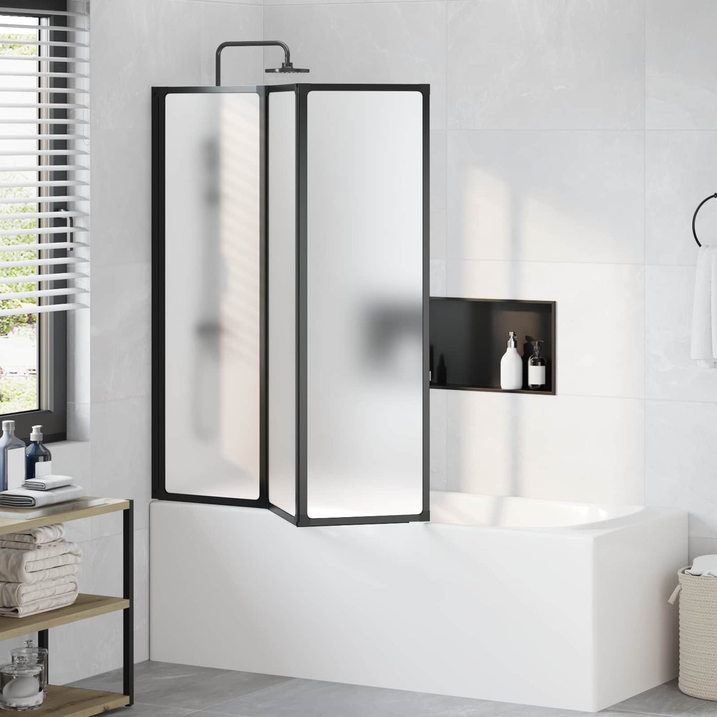 Foldbart bruseforhæng Sort og Fuldfroste 132 x 2 x 140 cm
