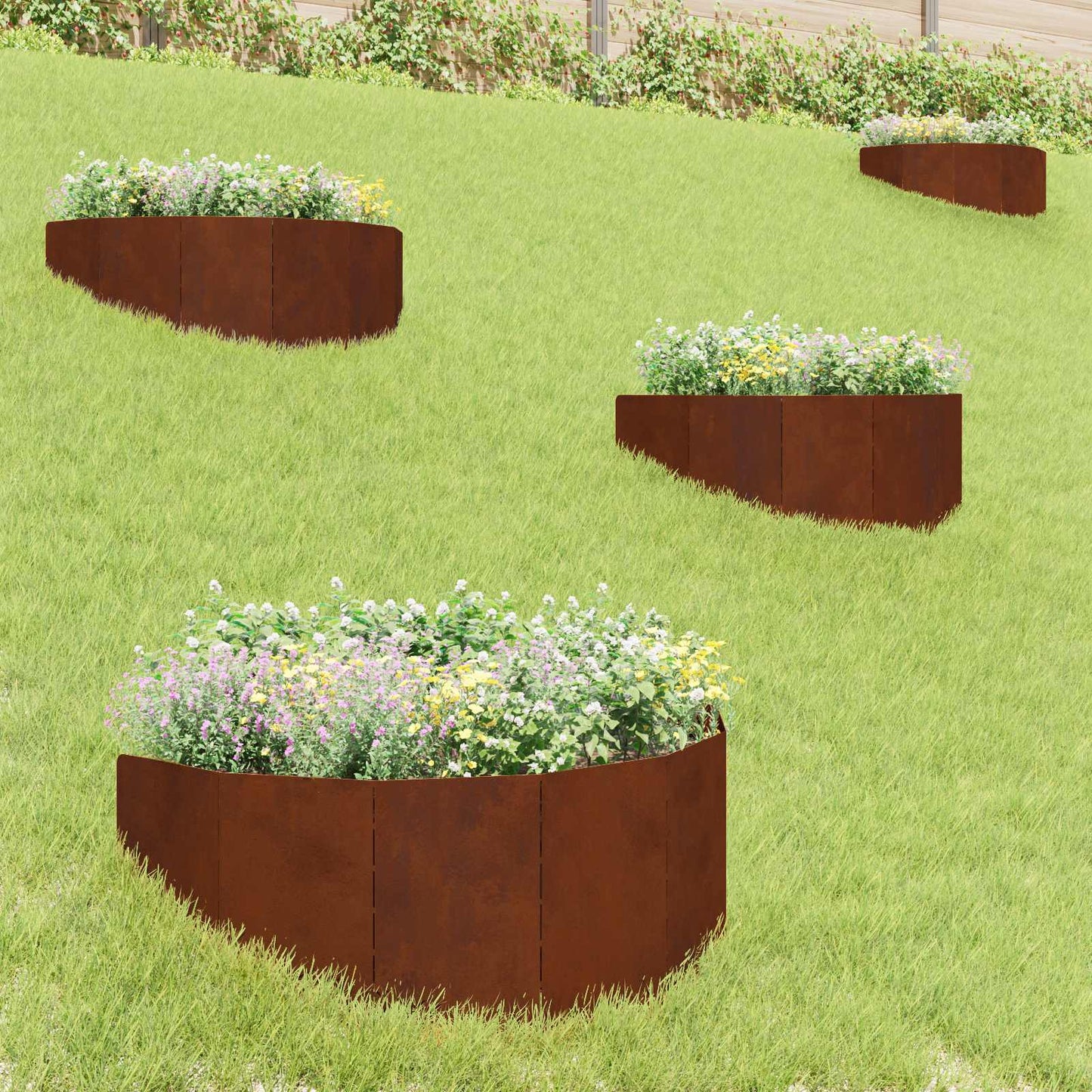 Plænekant 4 pcs 100 x 45 cm Stål Rusten
