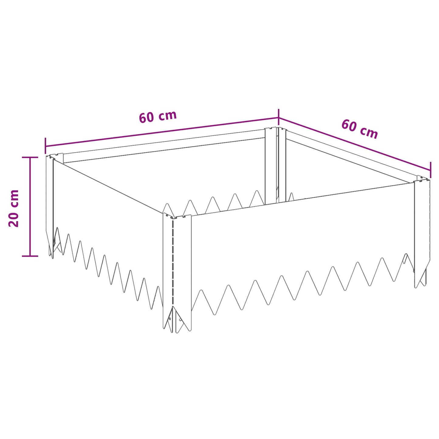 Plænekant 4 stk. 60 x 60 x 20 cm Stål Sølv