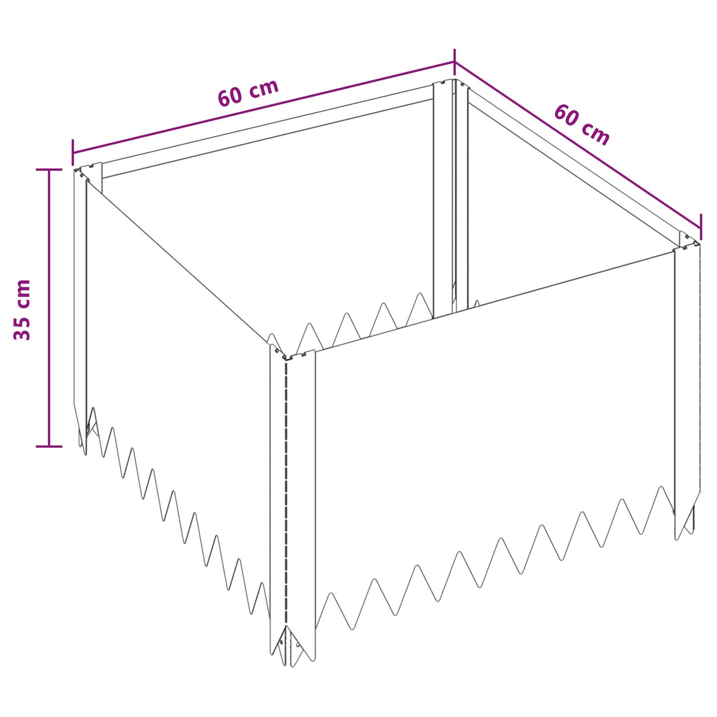 Plænekant 4 pcs 60 x 60 x 35 cm Stål Rusten