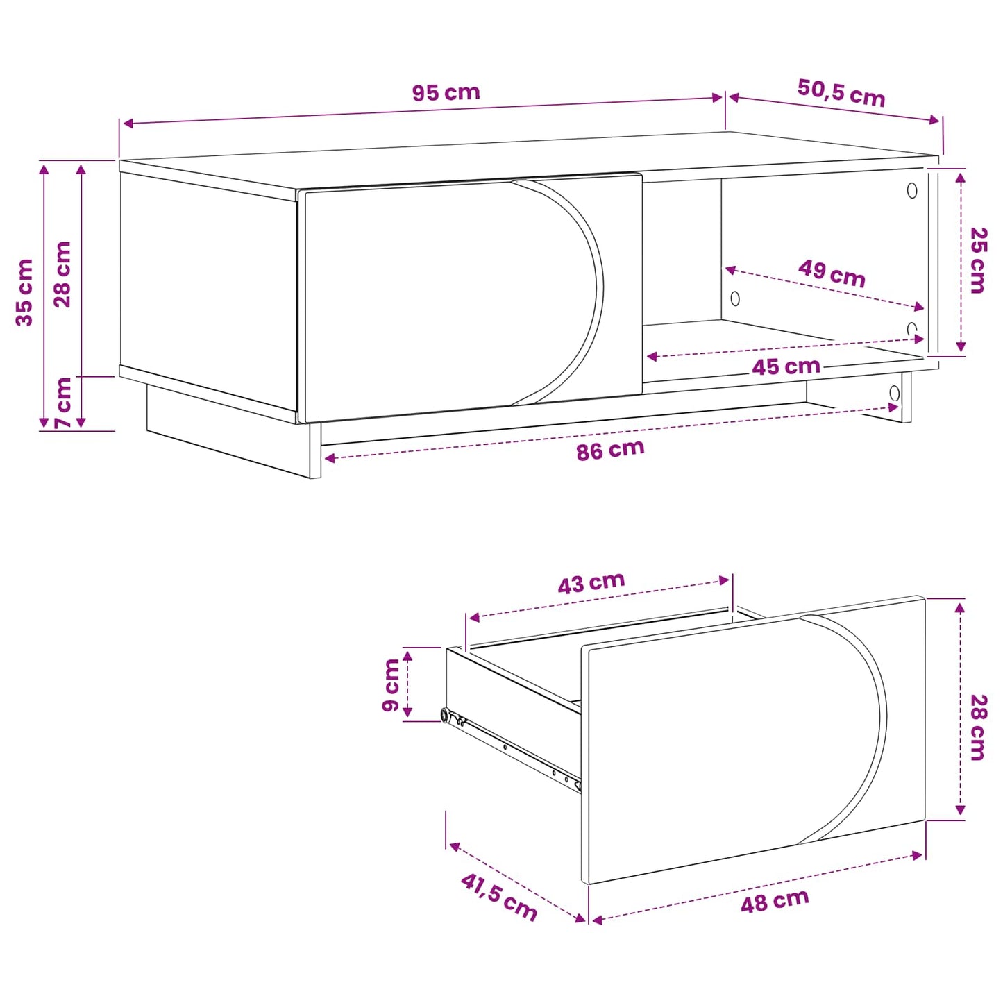 Sofabord Røget eg 95 x 50,5 x 35 cm Konstrueret træ